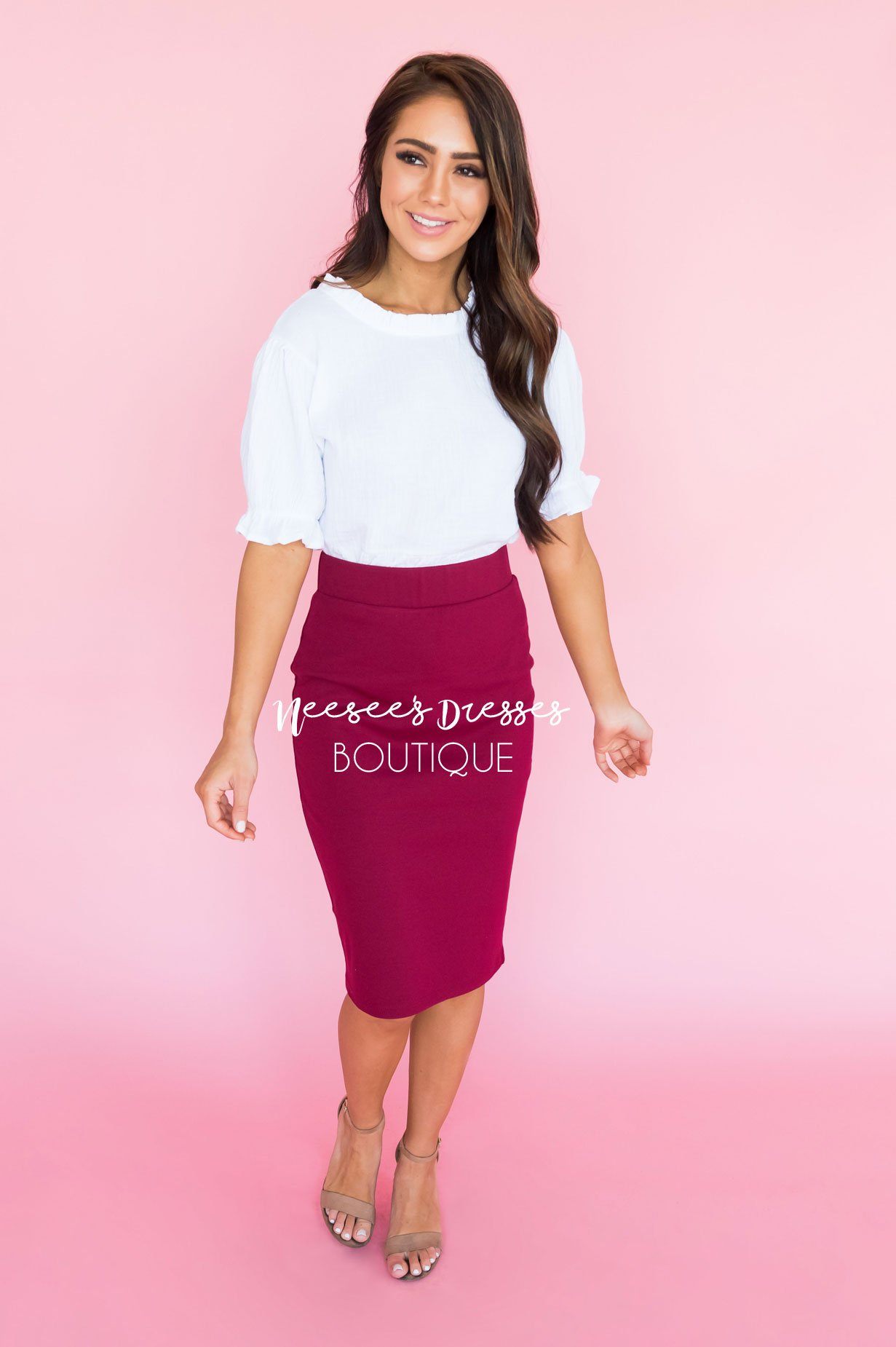 Perfect Fit Cranberry Pencil Skirt Skirts vendor-unknown 