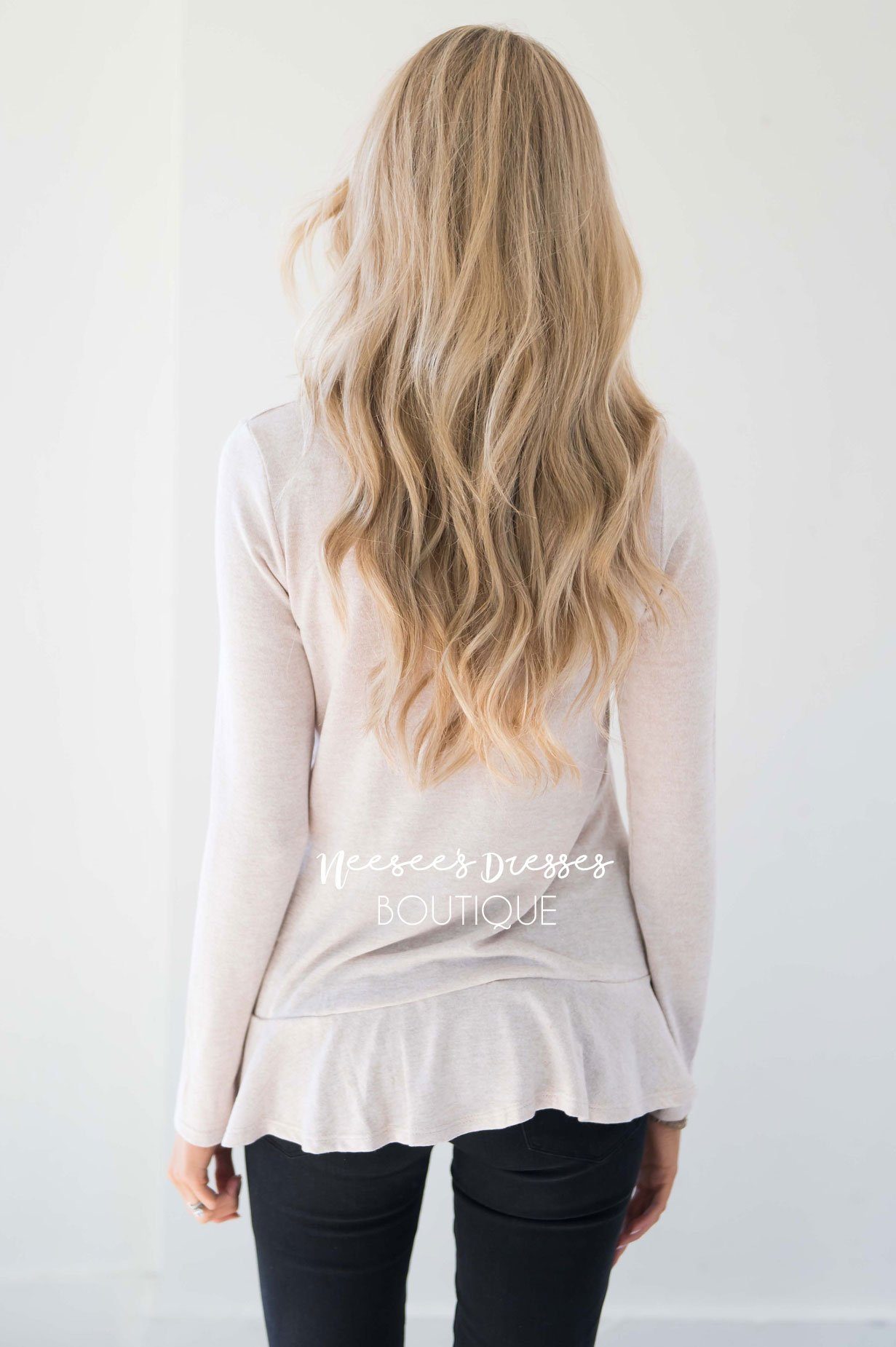 Heather Cream Double Ruffle Hem Sweater Tops vendor-unknown 