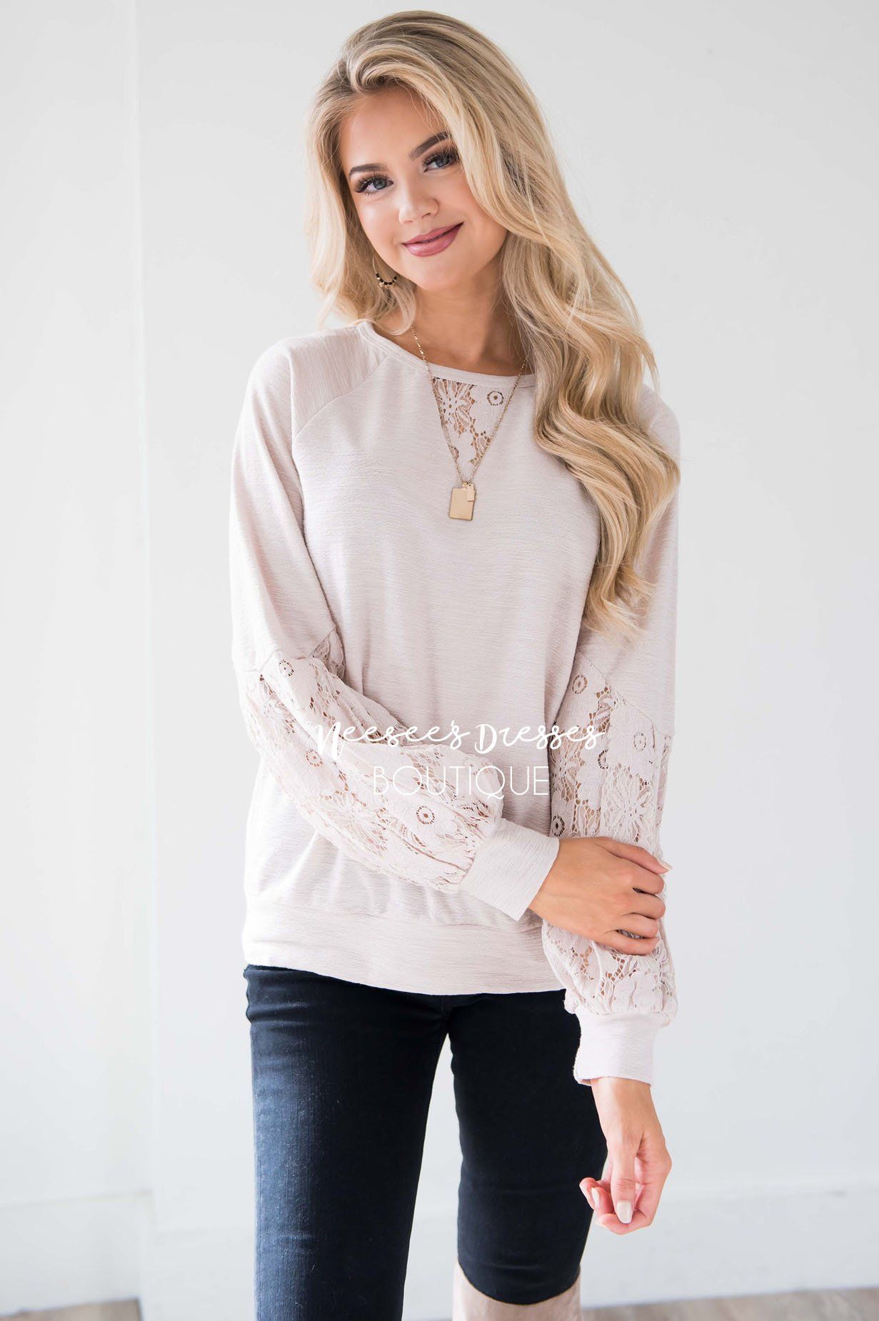 Waiting A Life Time Lace Sleeve Sweater Tops vendor-unknown 