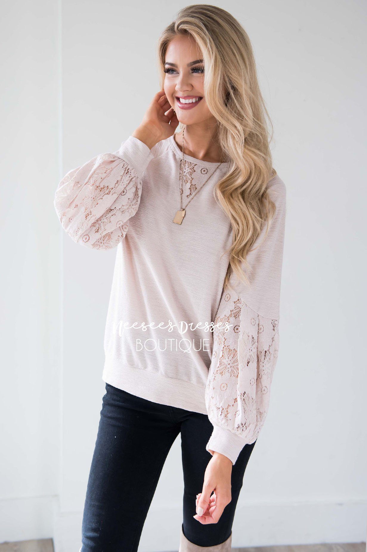 Waiting A Life Time Lace Sleeve Sweater Tops vendor-unknown 