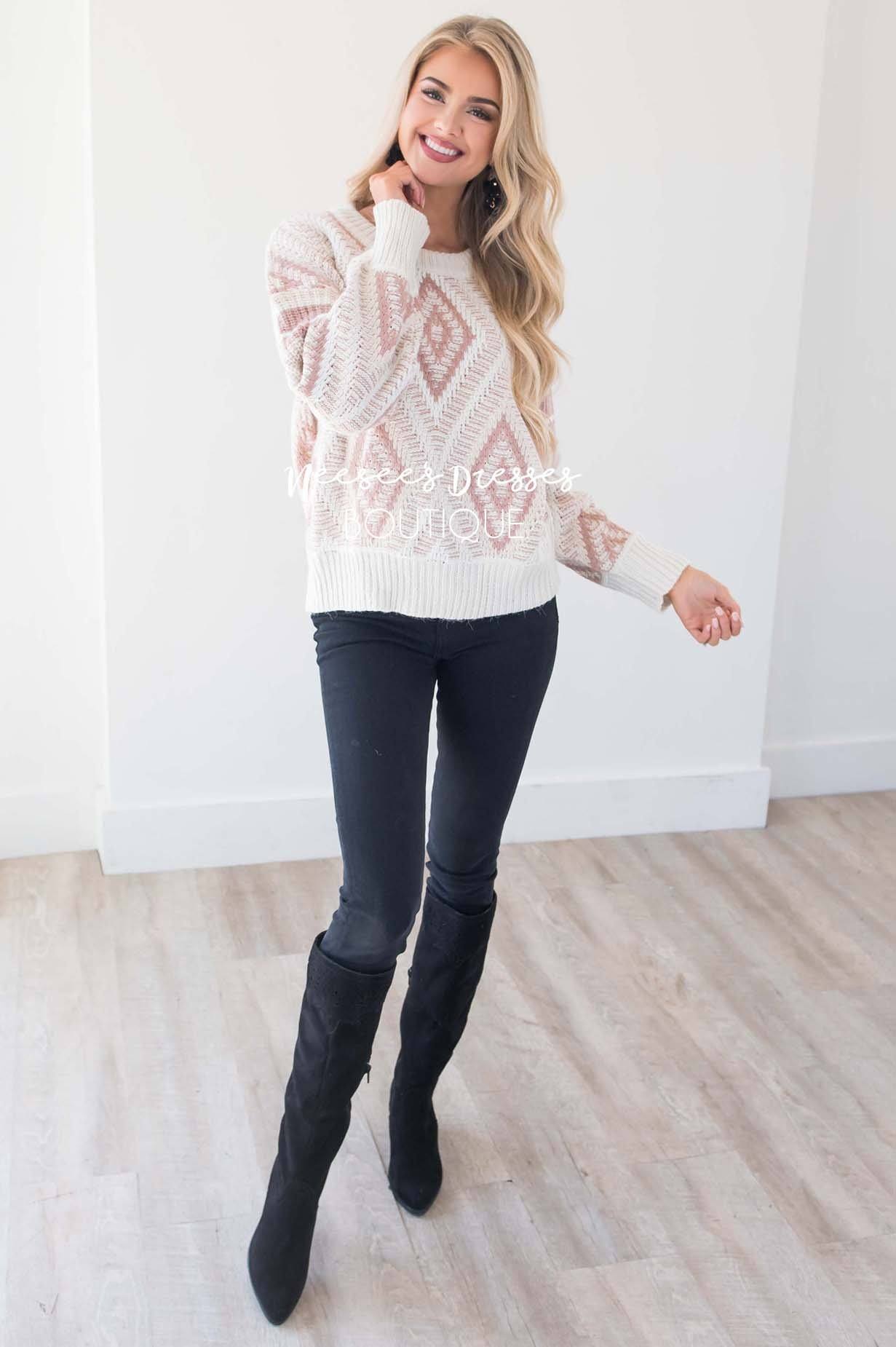 Keep Me Cozy Diamond Knit Sweater Tops vendor-unknown 