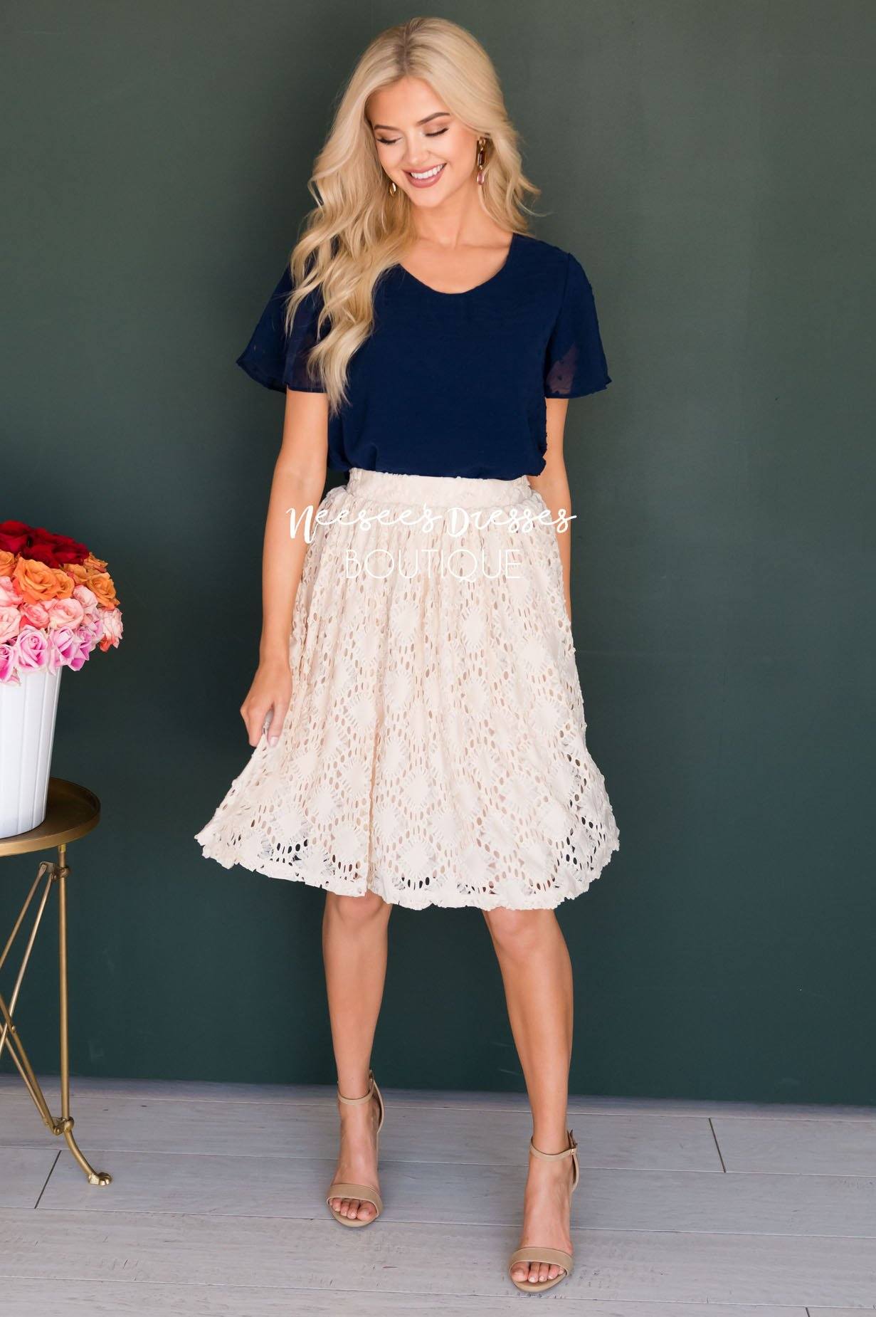 Cream Textured Aline Skirt Skirts vendor-unknown 