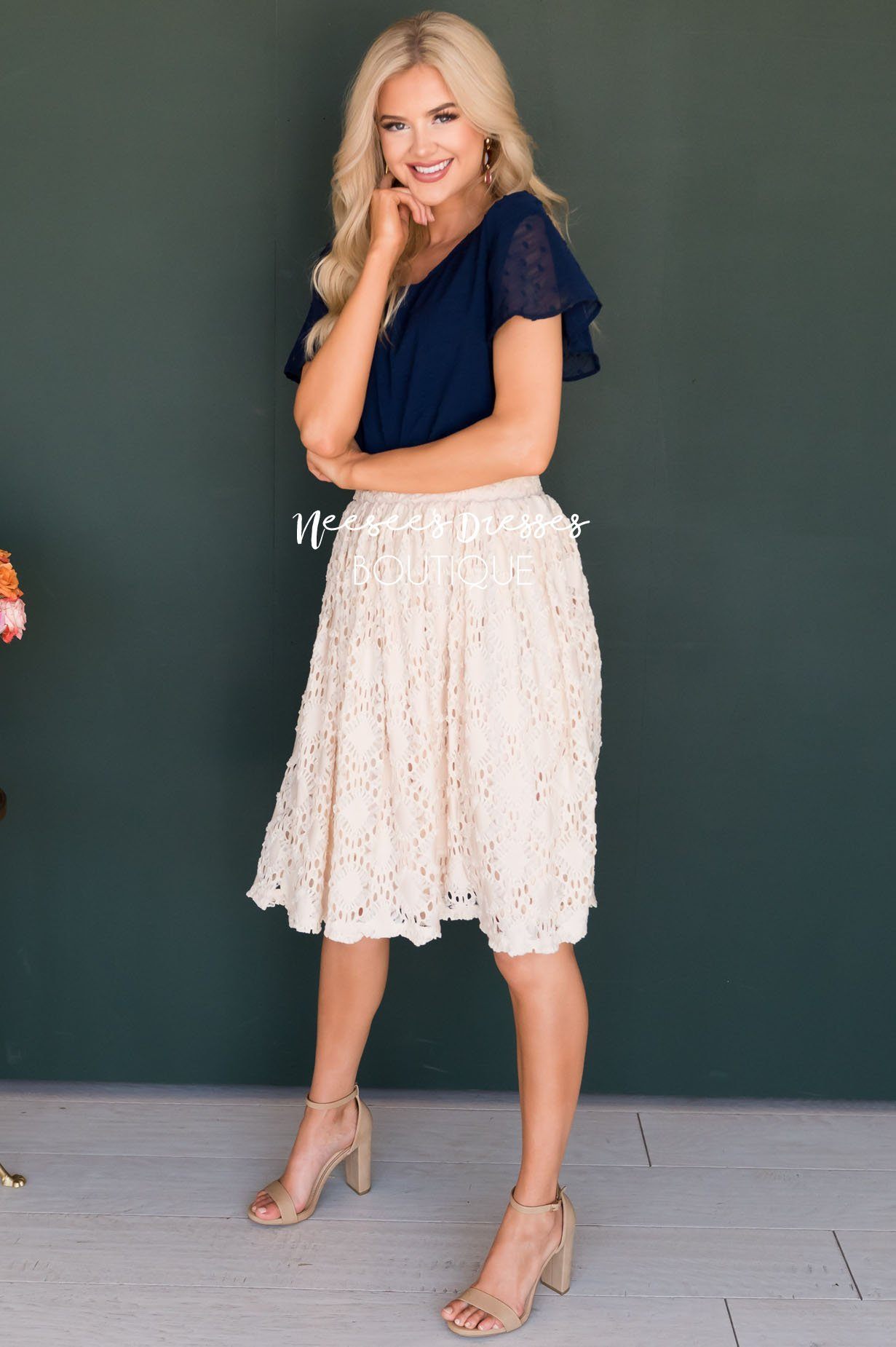 Cream Textured Aline Skirt Skirts vendor-unknown 
