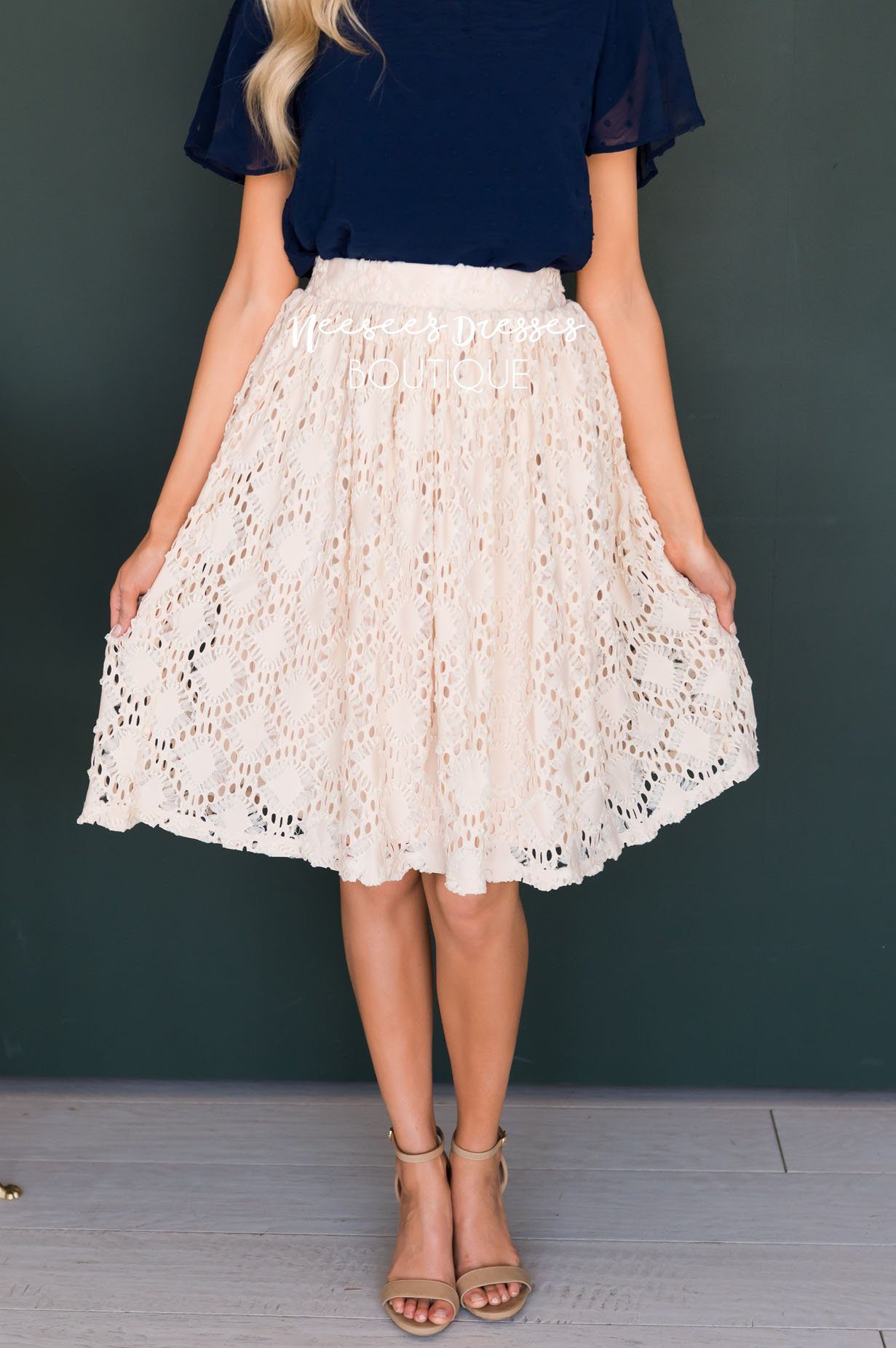 Cream Textured Aline Skirt Skirts vendor-unknown 
