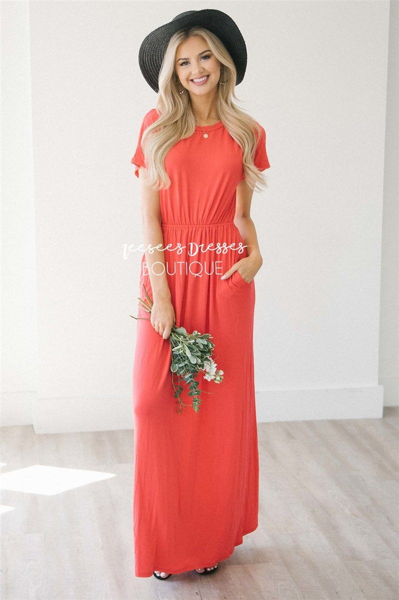 The Harlyn Short Sleeve Maxi Modest Dresses vendor-unknown S Poppy Red 