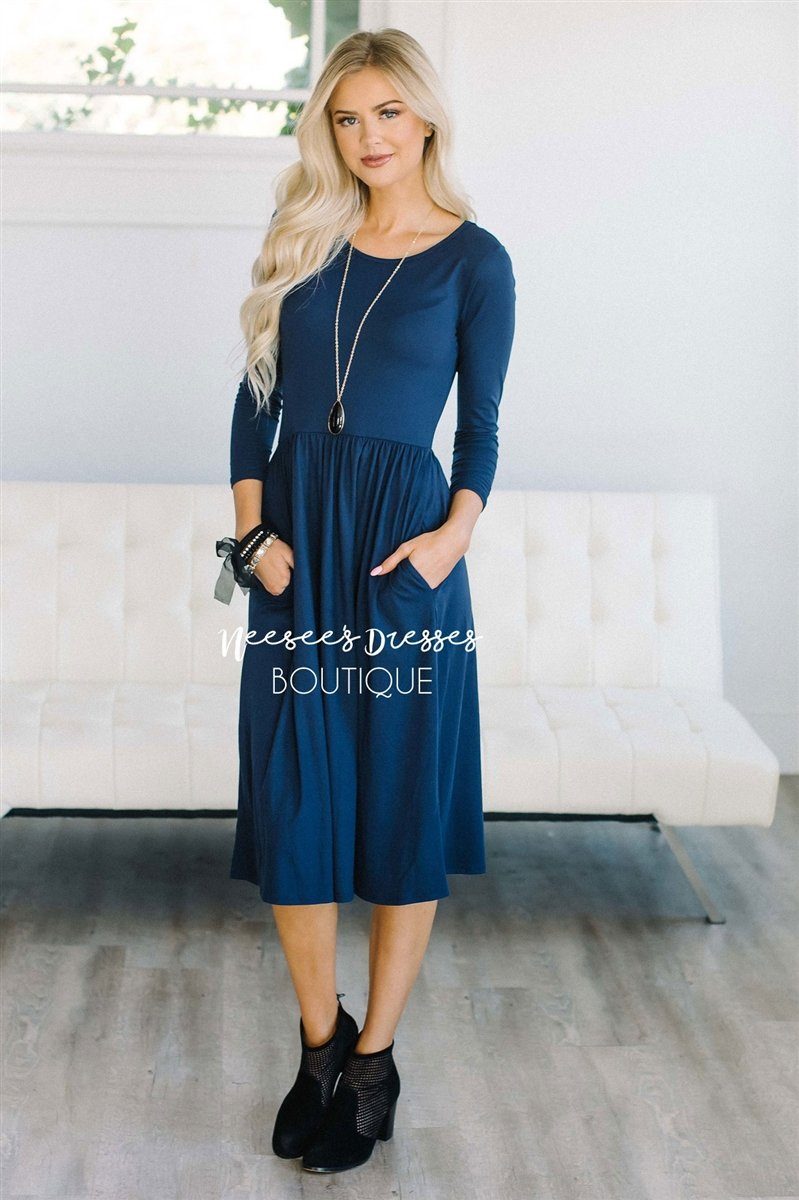 The Anna Modest Dresses vendor-unknown Navy S 