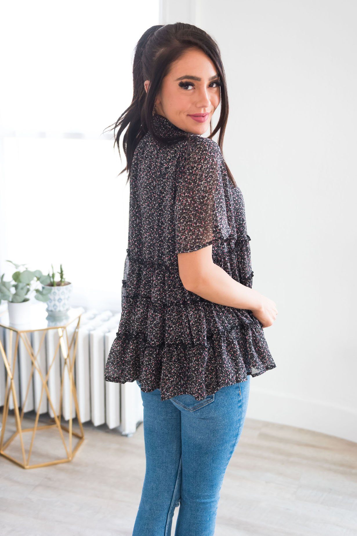 Happy Twirls Modest Tiered Blouse Modest Dresses vendor-unknown 