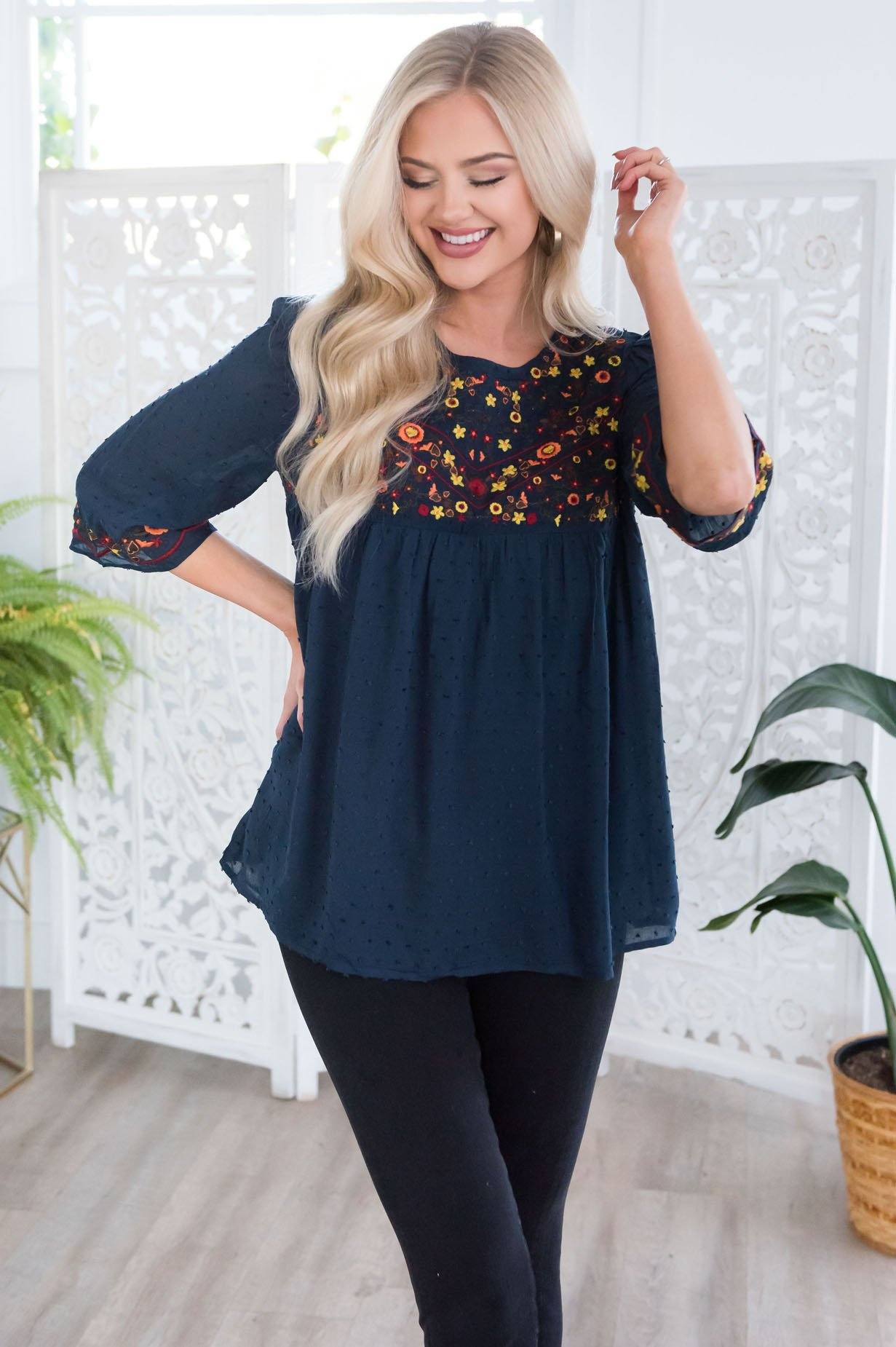 While In Paris Modest Blouse Tops vendor-unknown 