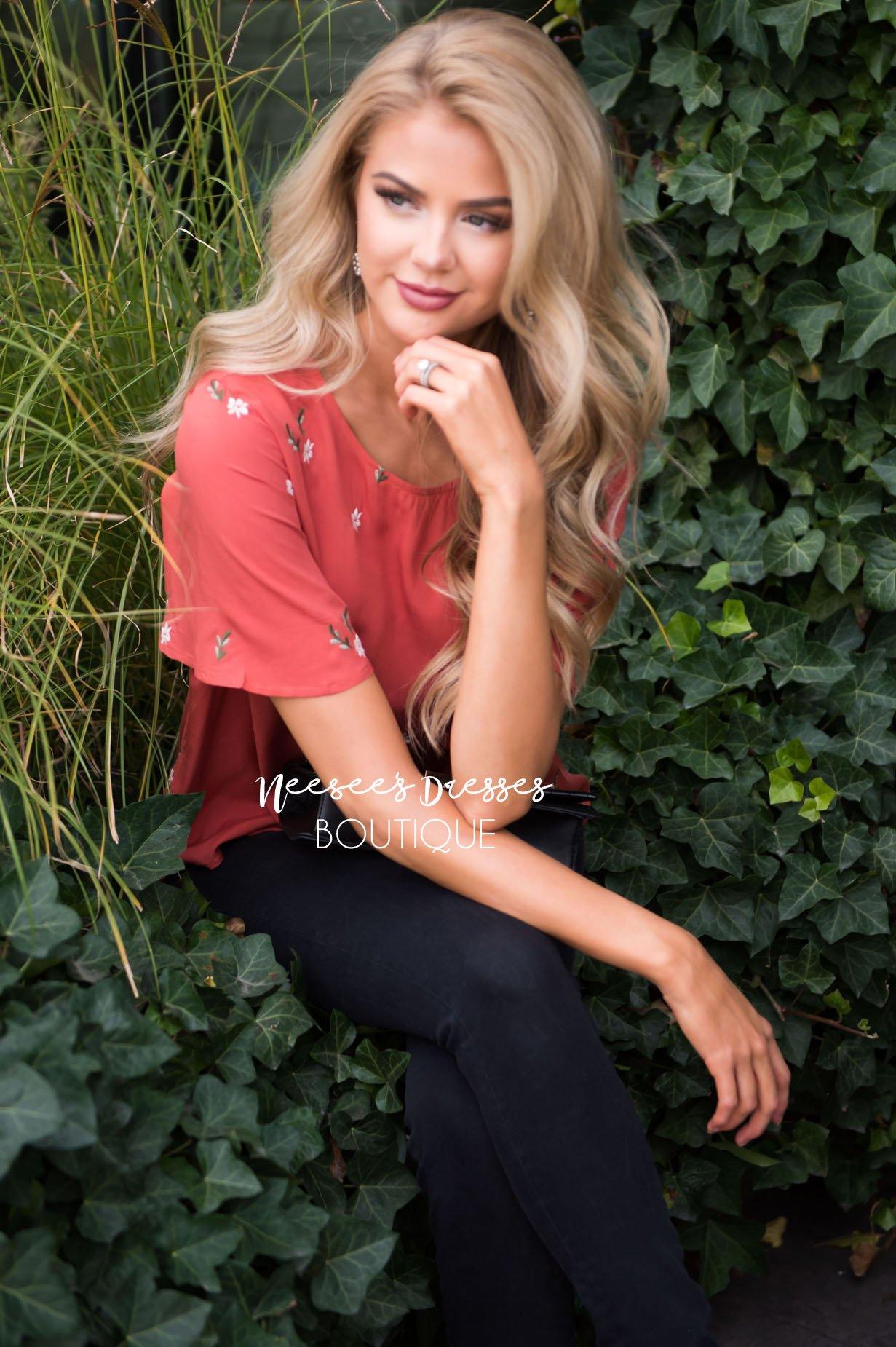 Dashing Daisy Embroidered Blouse Tops vendor-unknown 