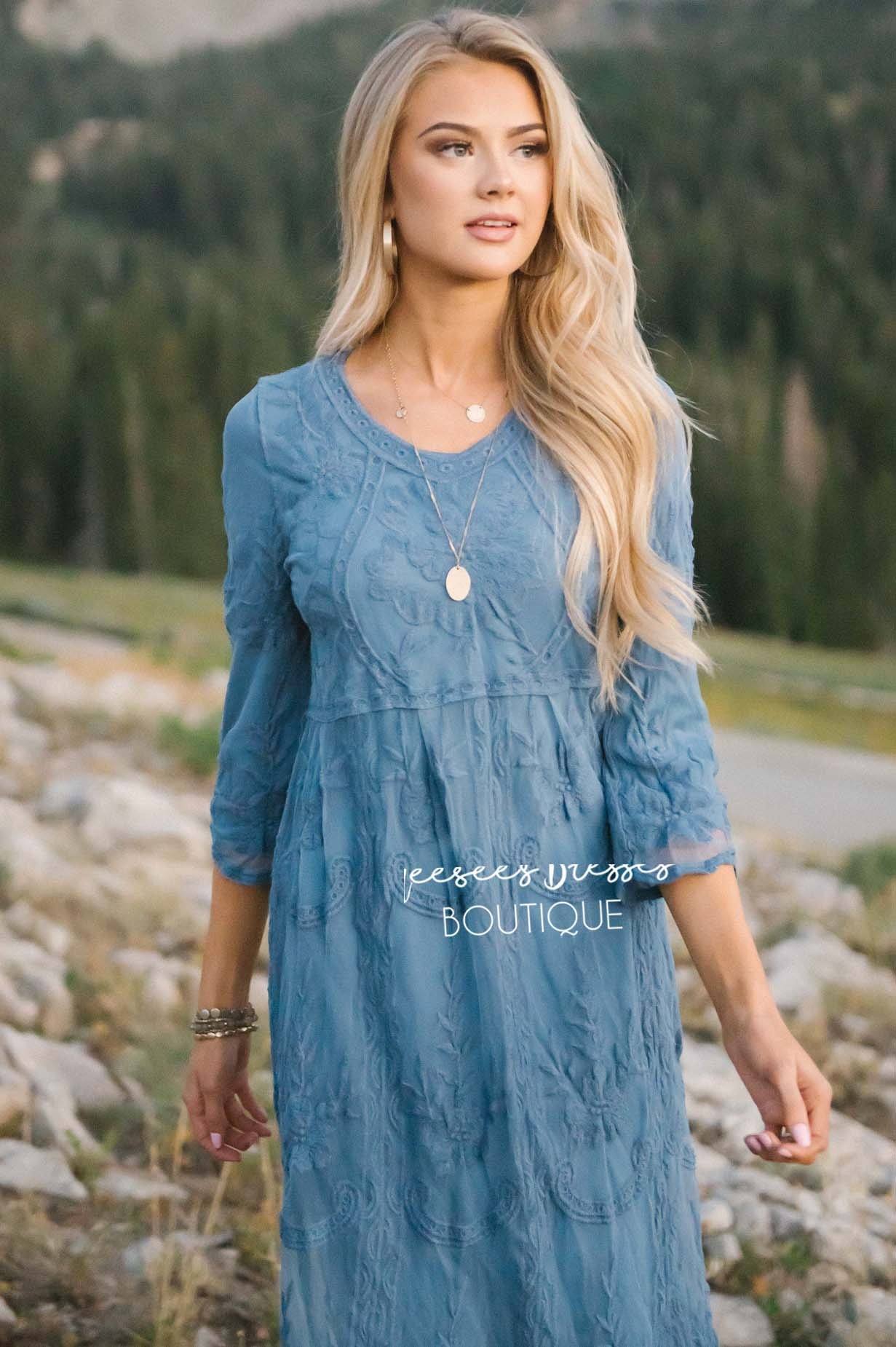 Day Dreamer Lace Dress in Cornflower Blue Modest Dresses vendor-unknown 