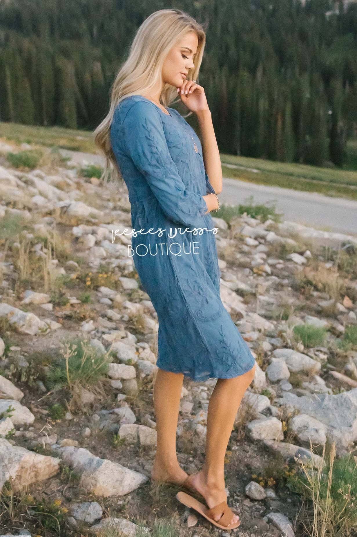 Day Dreamer Lace Dress in Cornflower Blue Modest Dresses vendor-unknown 