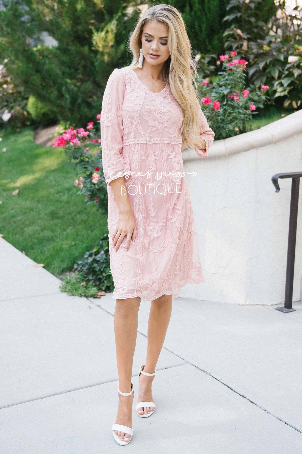 Day Dreamer Lace Dress in Dusty Mauve Modest Dresses vendor-unknown 