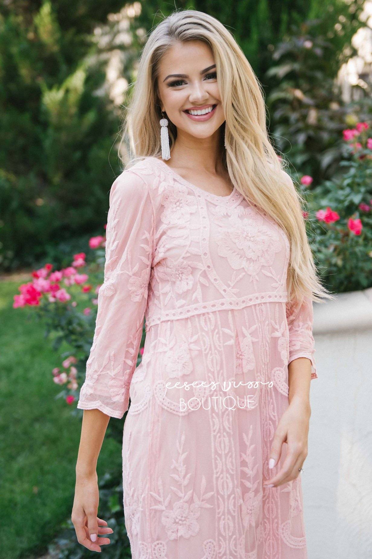 Day Dreamer Lace Dress in Dusty Mauve Modest Dresses vendor-unknown 