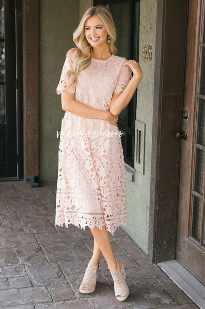 Pink Lace Nursing Friendly Modest Dress, Modest Bridesmaids Dresses with  Sleeves