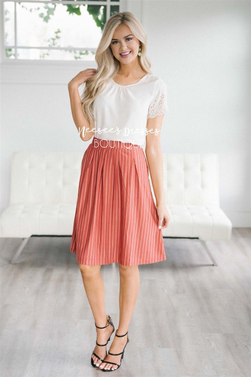 Striped Aline Skirt Skirts vendor-unknown Cinnabar Red XS 