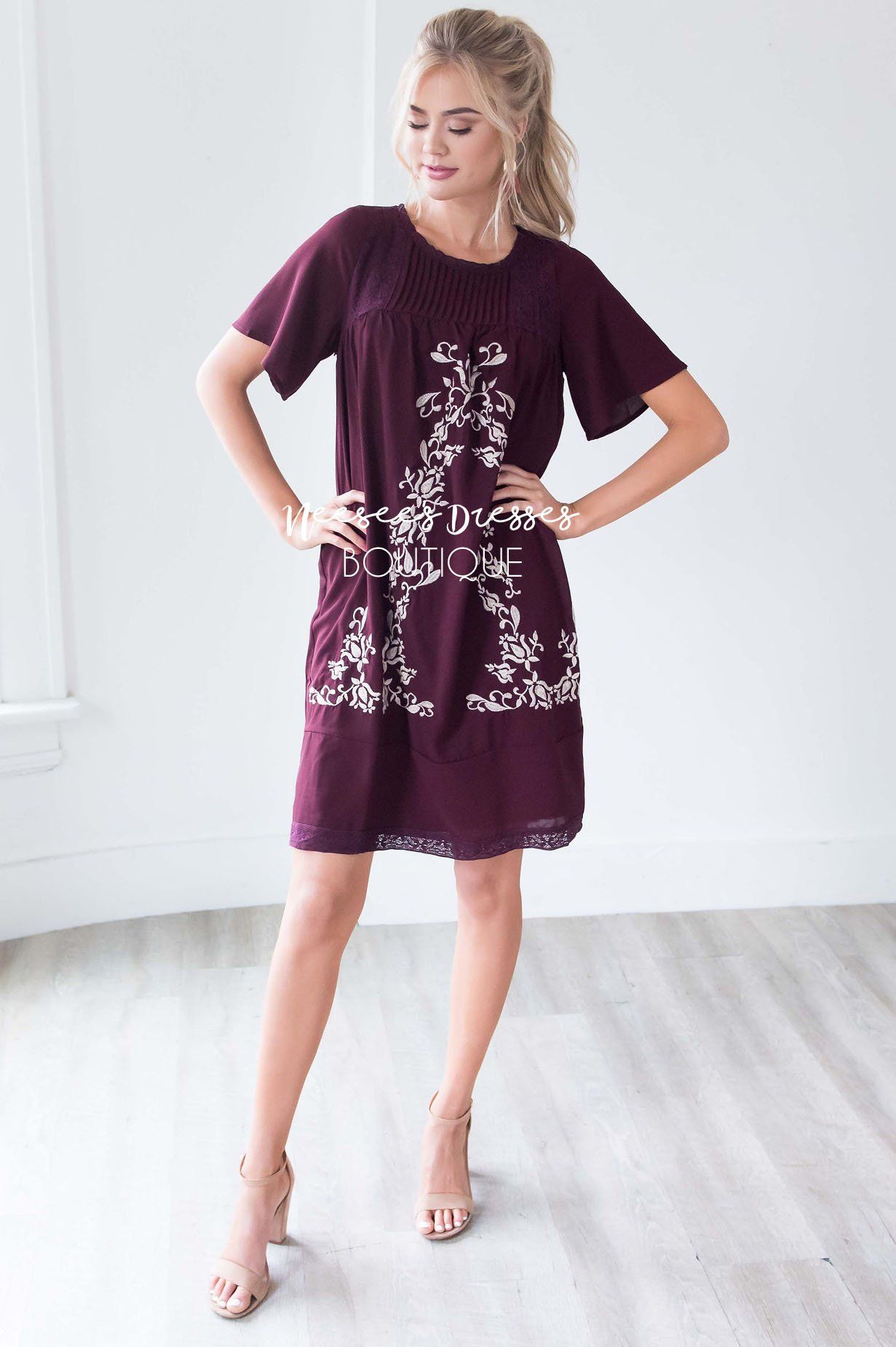 The Paige Embroidered Shift Dress Modest Dresses vendor-unknown 