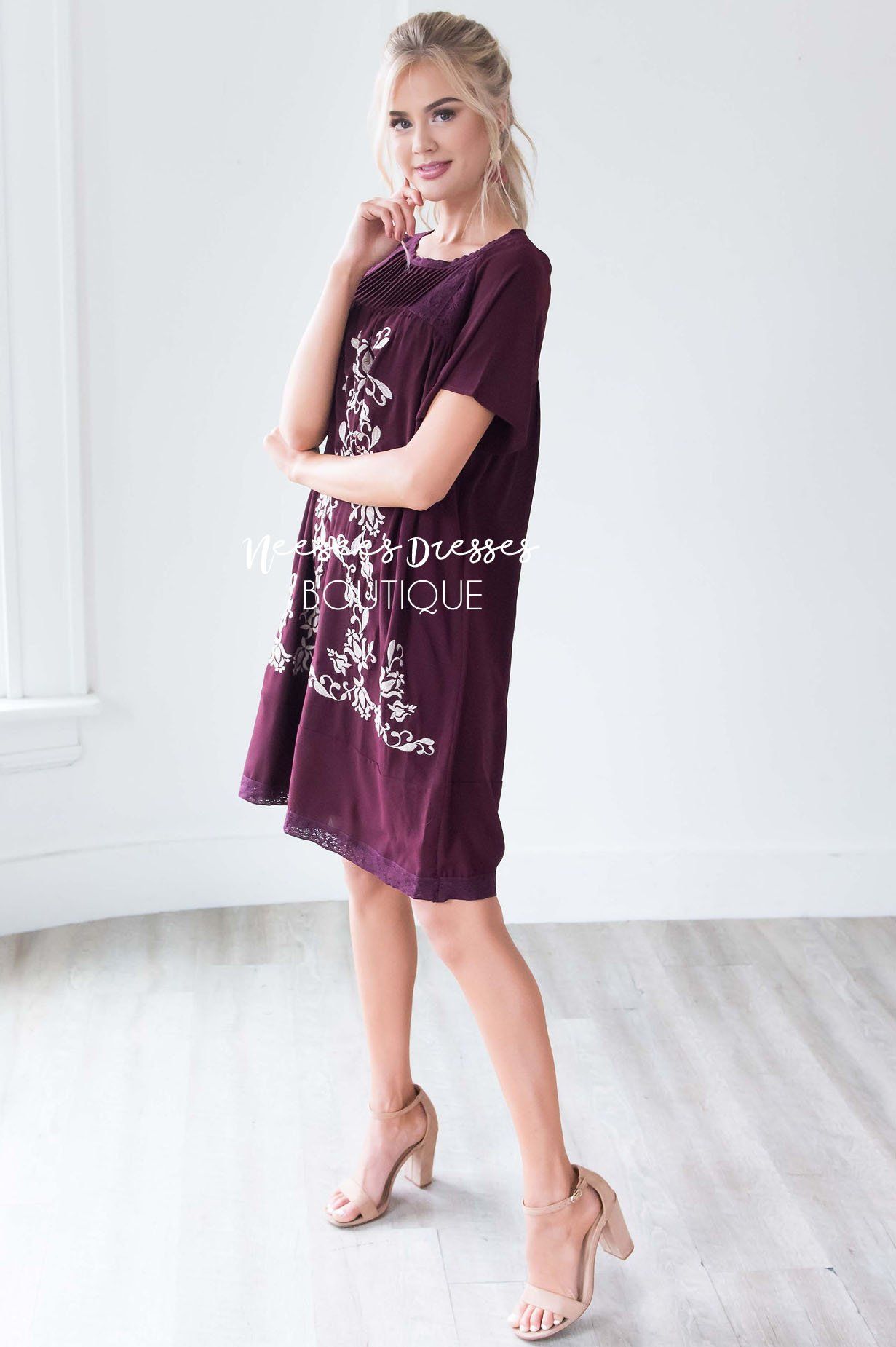 The Paige Embroidered Shift Dress Modest Dresses vendor-unknown 