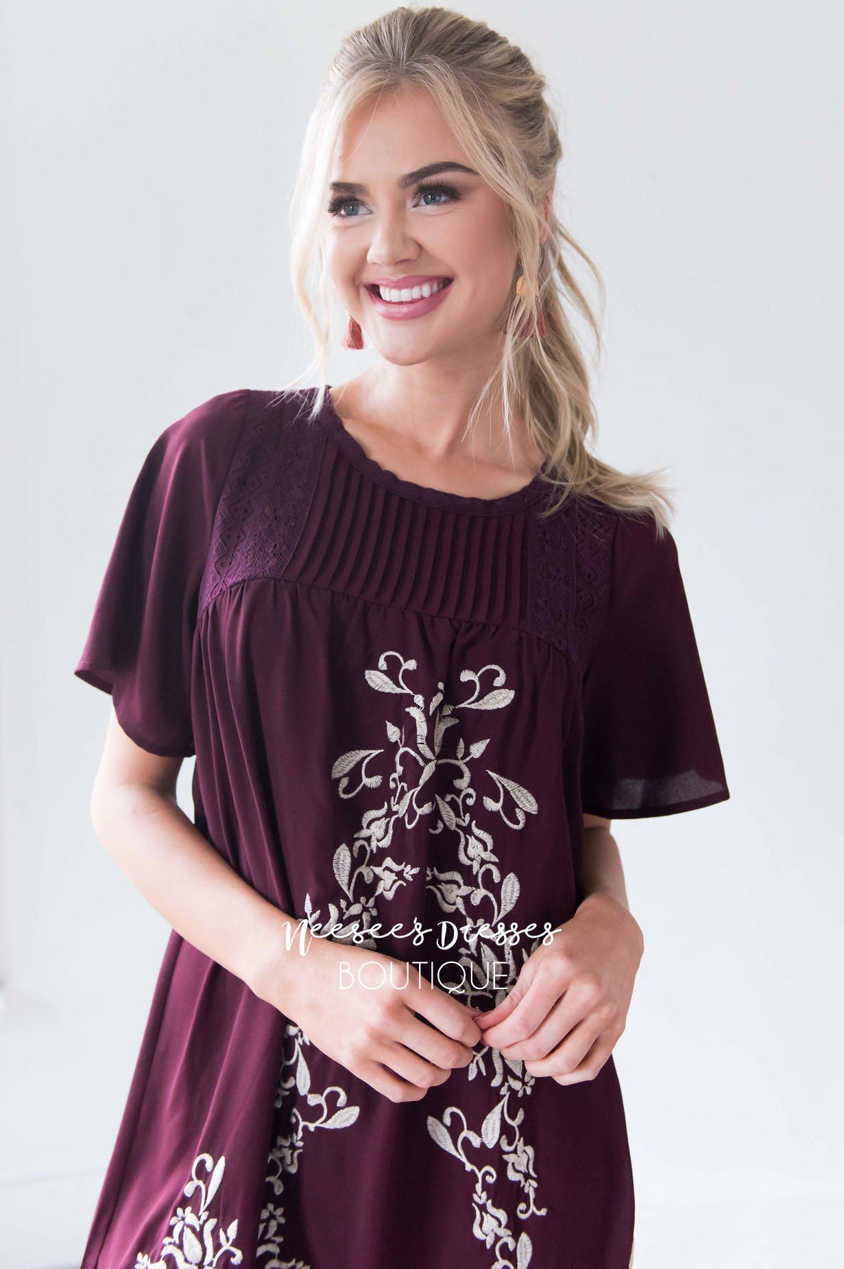 The Paige Embroidered Shift Dress Modest Dresses vendor-unknown 