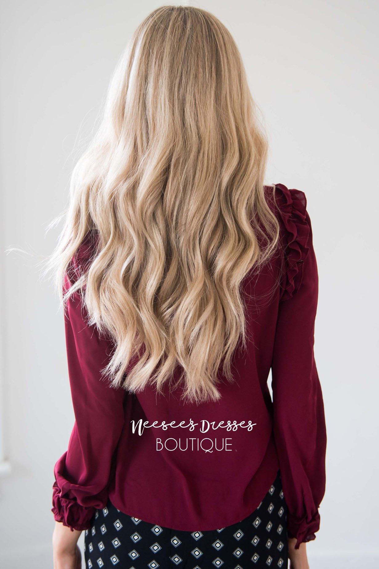 Button Down Ruffle Yoke Tie Detail Blouse Tops vendor-unknown 