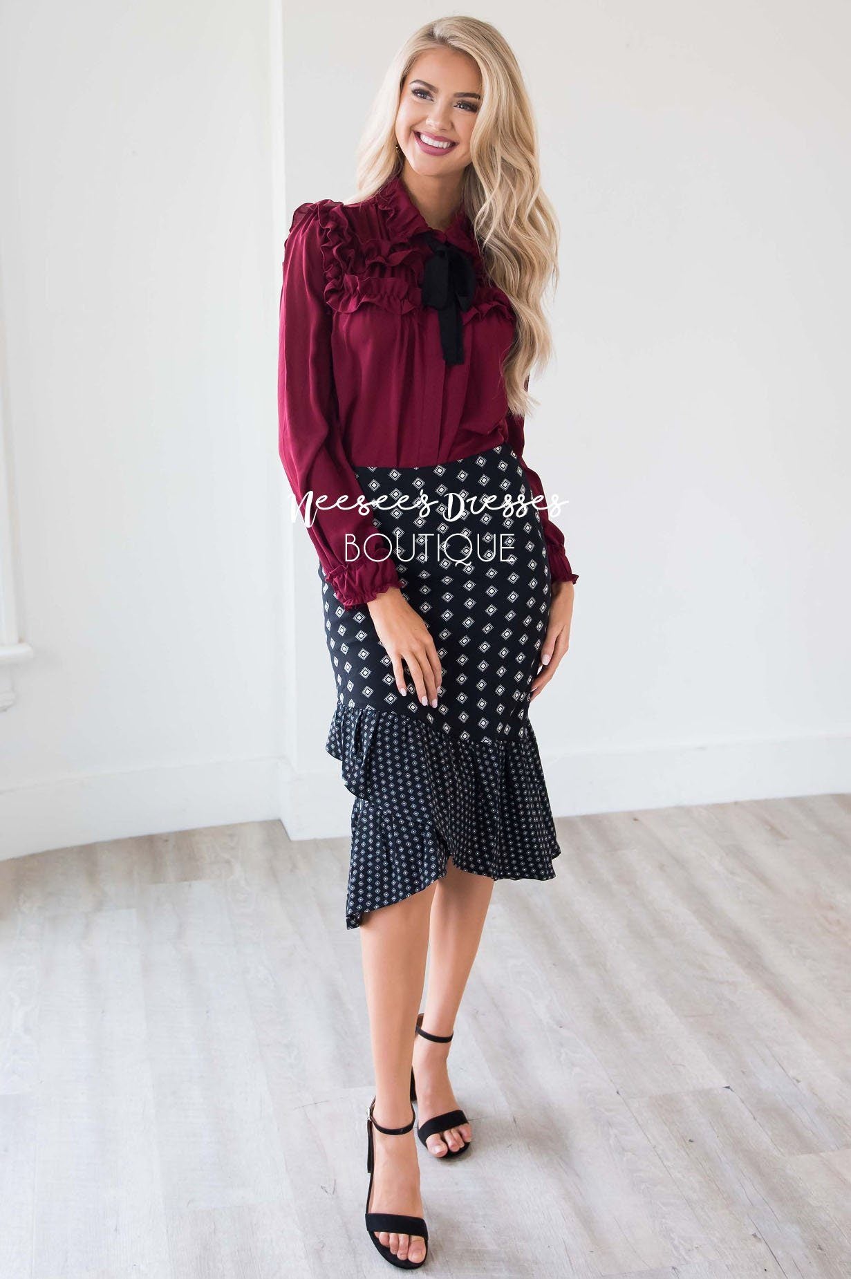 Twin Print Ruffle Hem Skirt Skirts vendor-unknown 