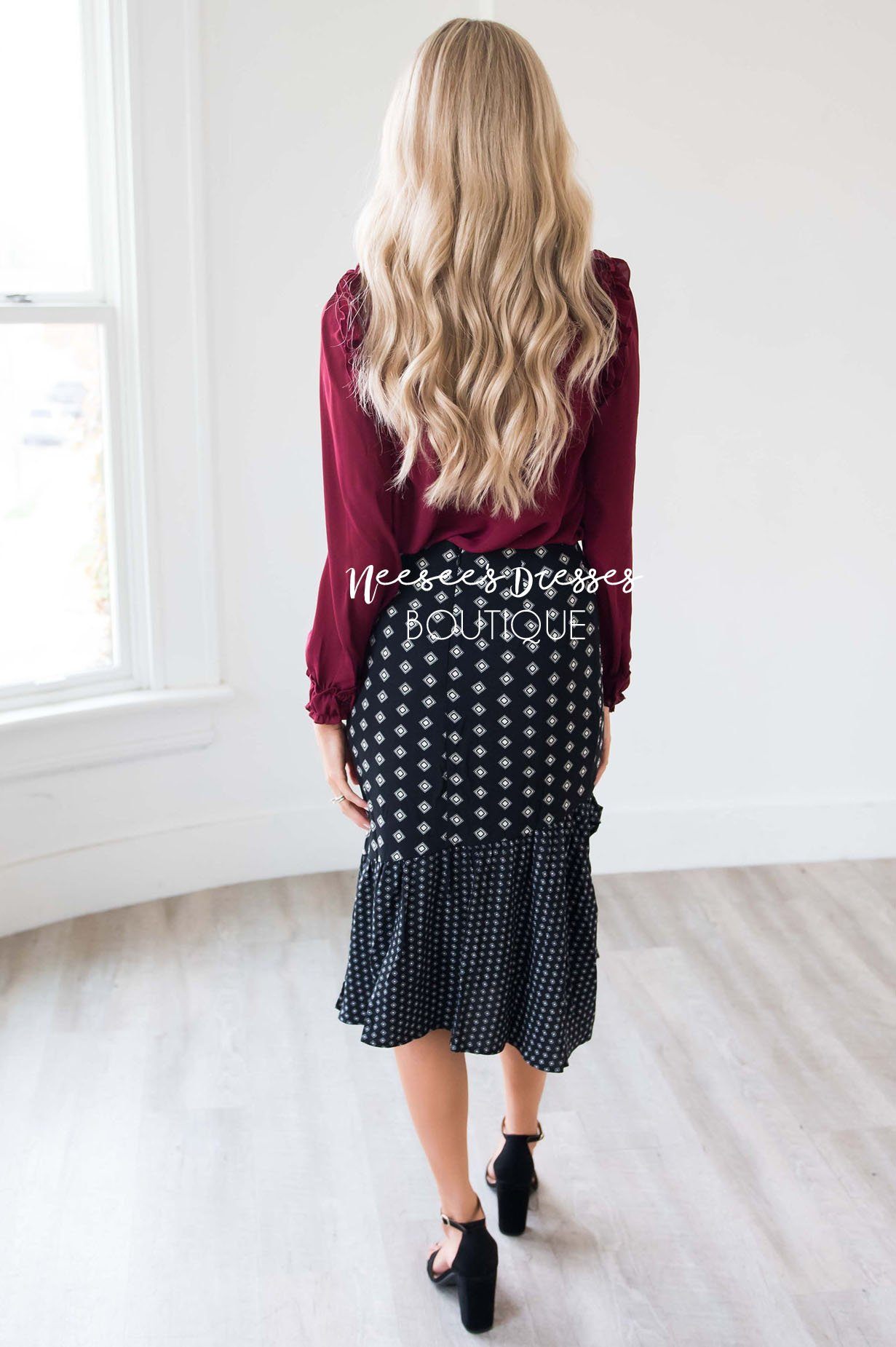 Twin Print Ruffle Hem Skirt Skirts vendor-unknown 