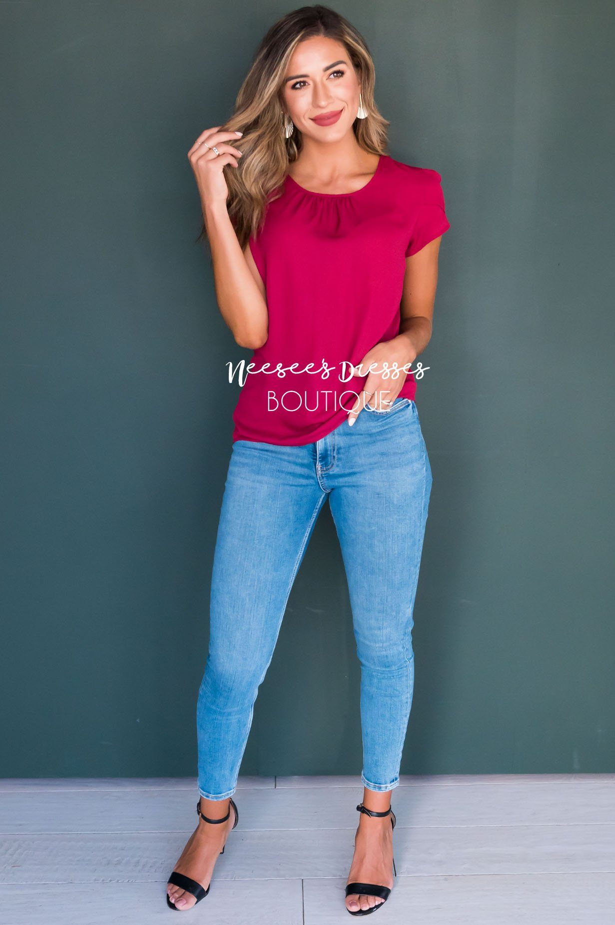 Deep Red Chiffon Top Tops vendor-unknown 