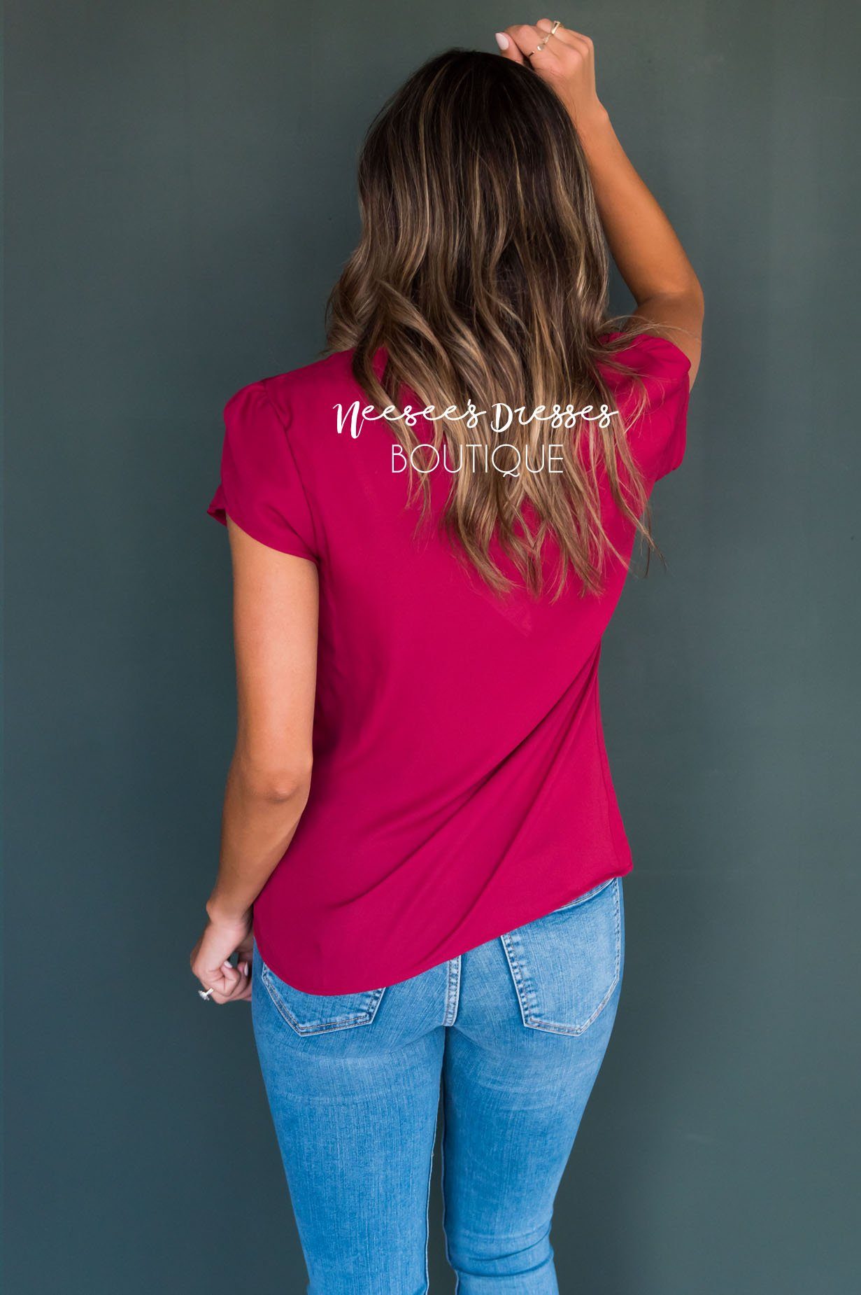 Deep Red Chiffon Top Tops vendor-unknown 