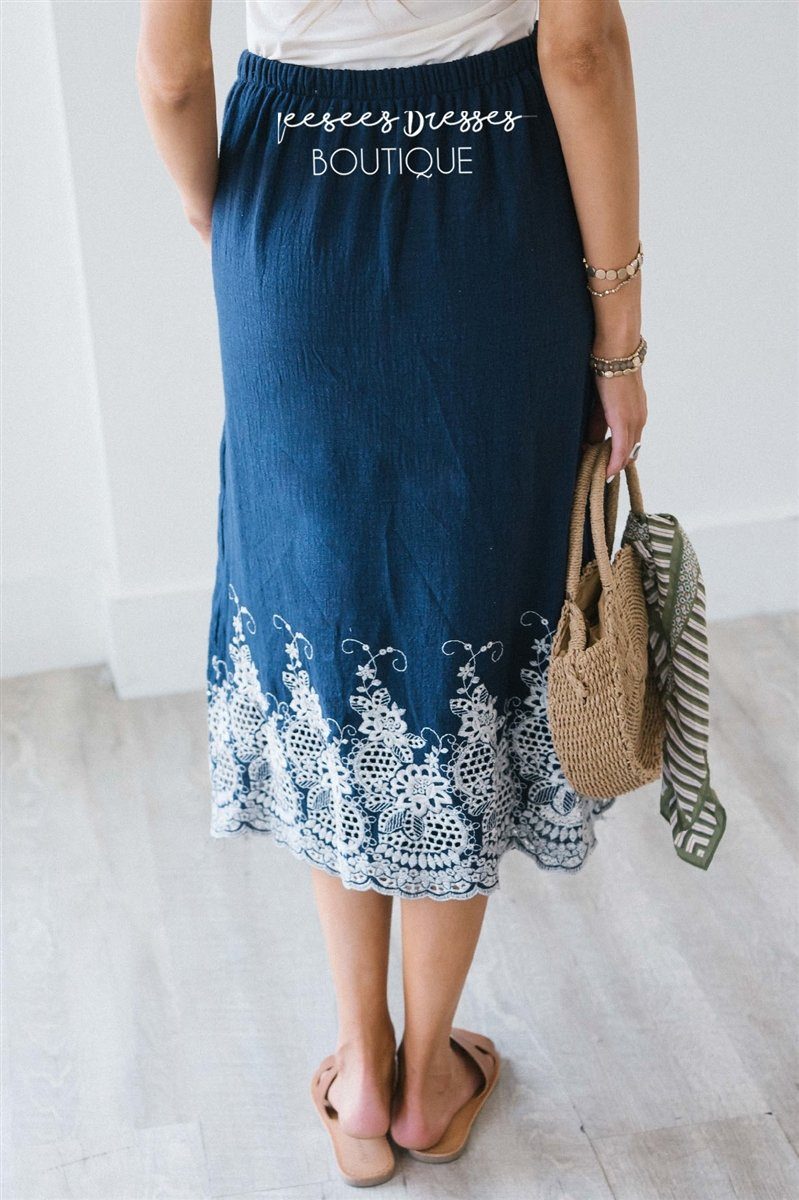 Embroidered Scallop Trim Tie Waist Skirt Skirts vendor-unknown 