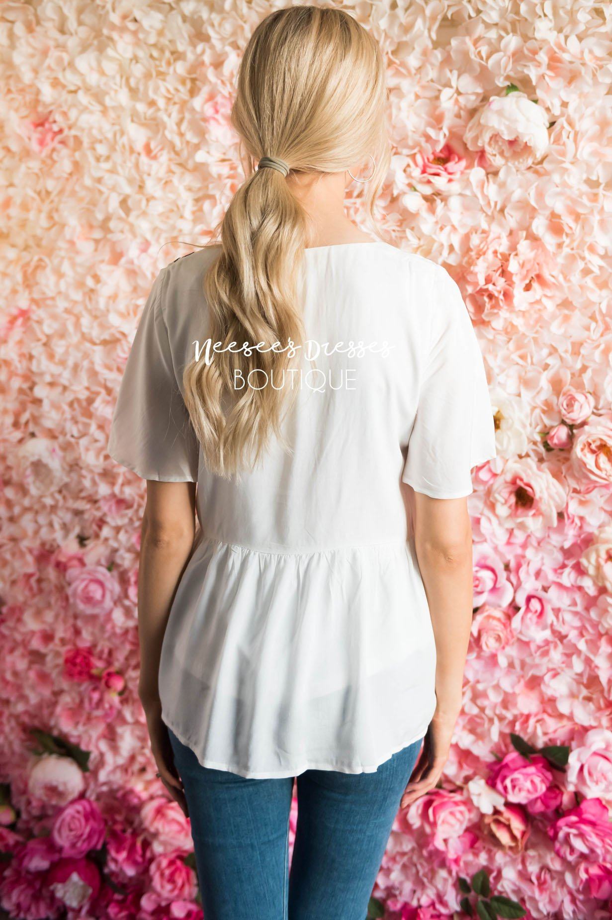 Sunshiny Embroidered Babydoll Blouse Tops vendor-unknown 