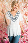 Sunshiny Embroidered Babydoll Blouse Tops vendor-unknown