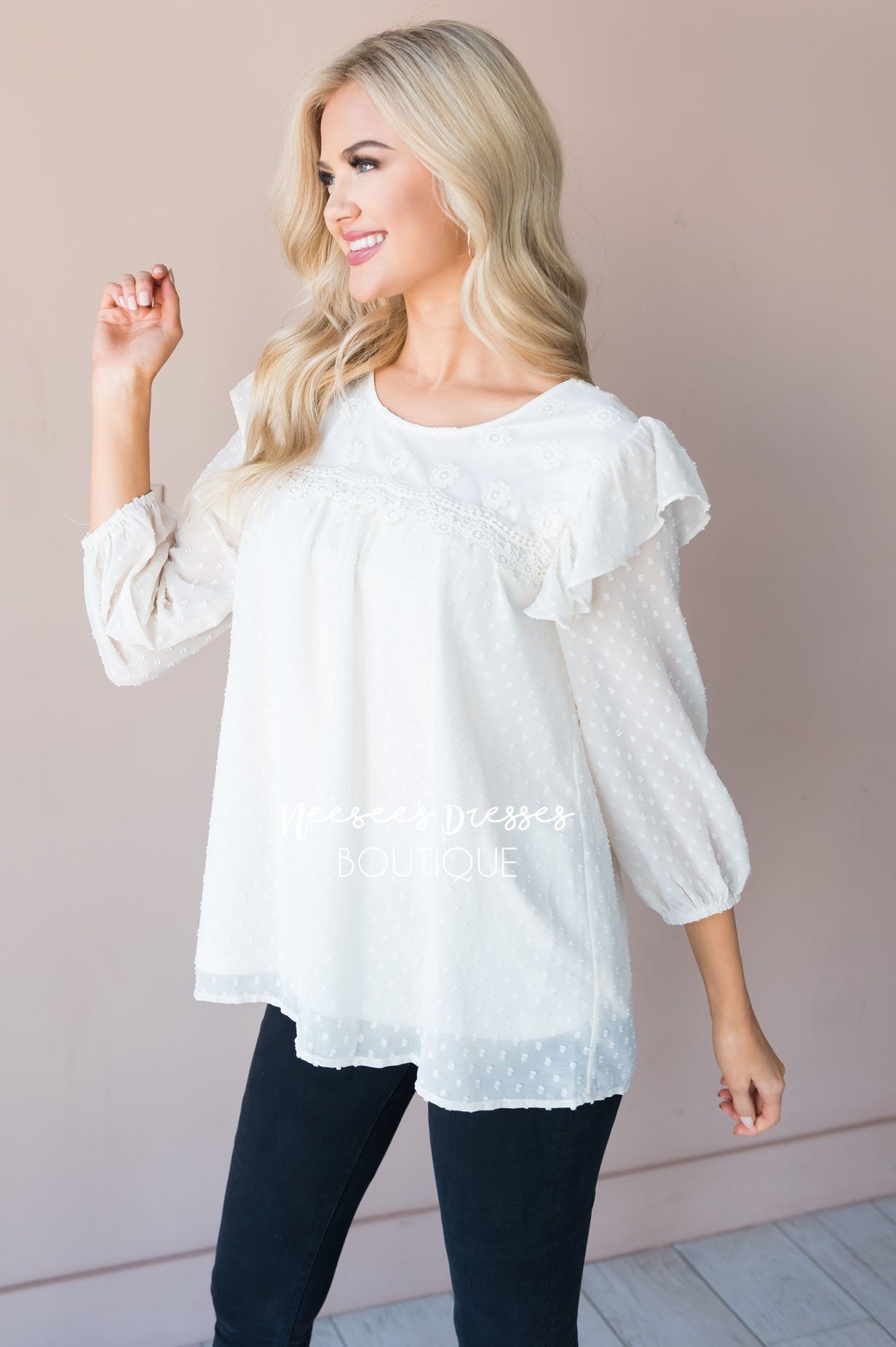 Delicate Swiss Dot Modest Blouse Tops vendor-unknown 