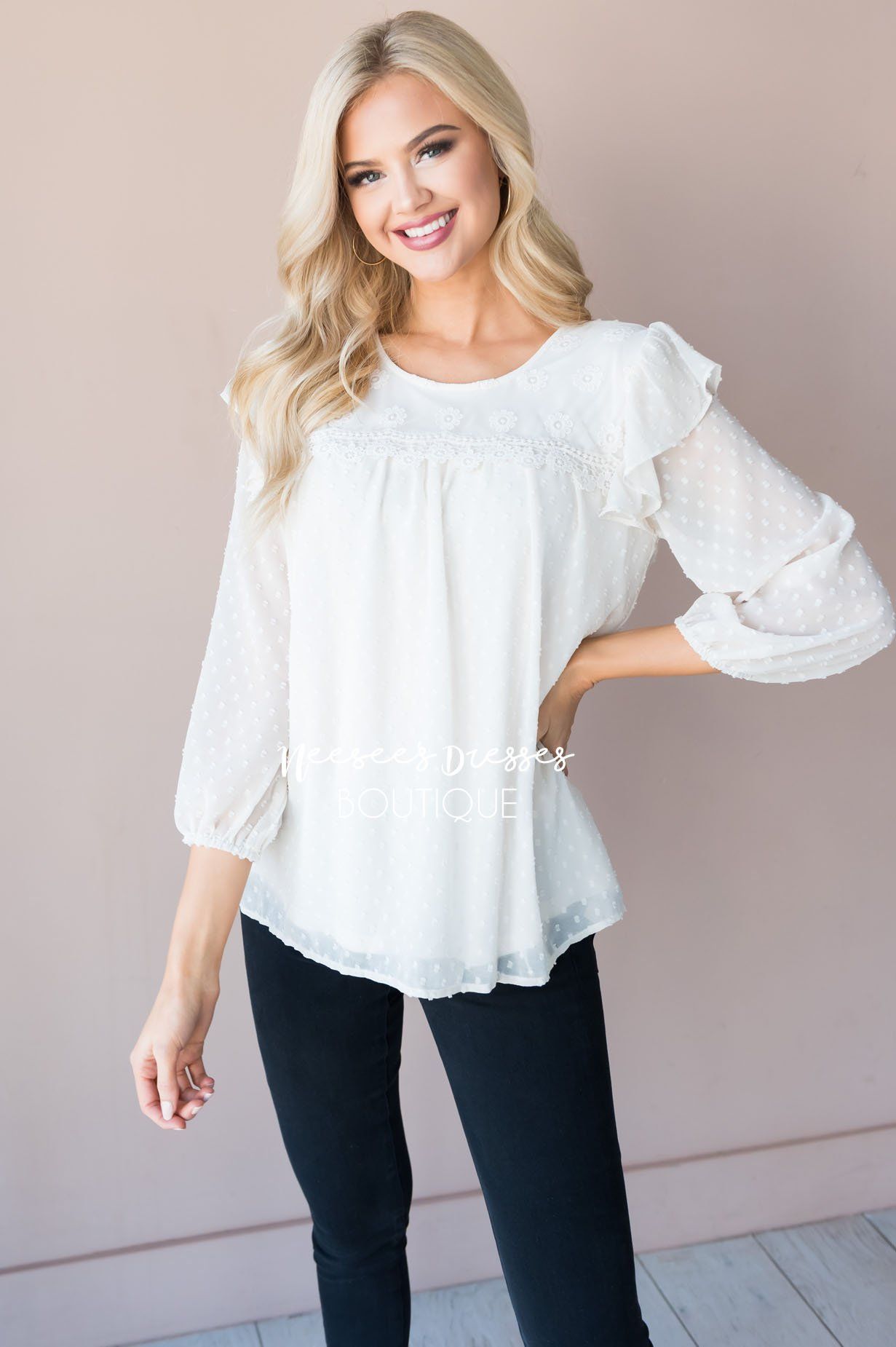 Delicate Swiss Dot Modest Blouse Tops vendor-unknown 