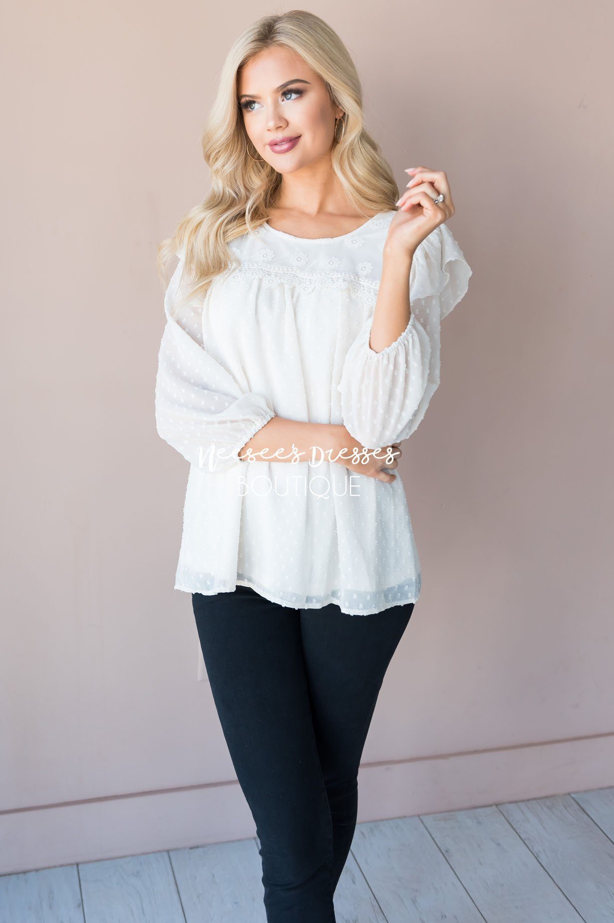 Delicate Swiss Dot Modest Blouse Tops vendor-unknown 