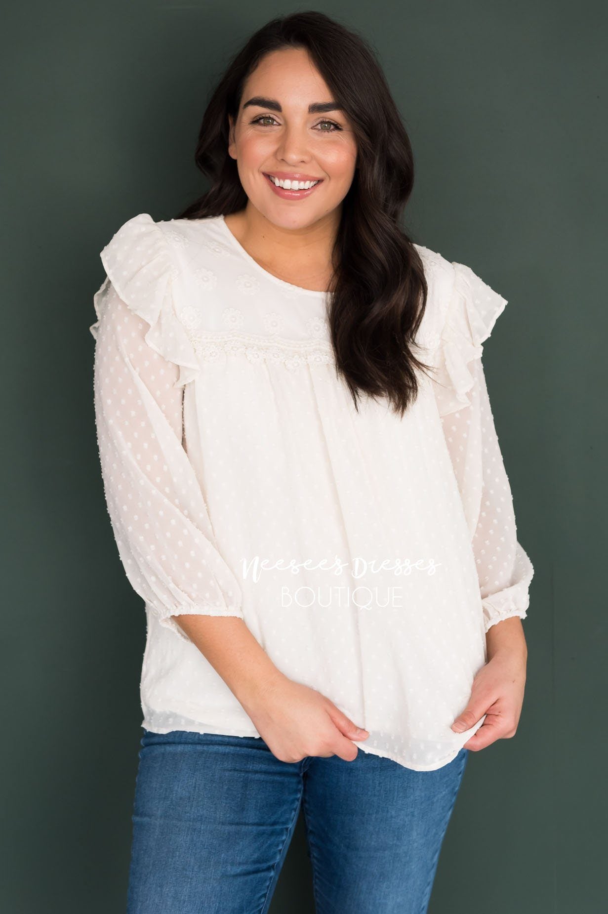 Delicate Swiss Dot Modest Blouse Tops vendor-unknown 