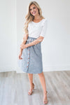 Light Denim & Tan Striped Button Down Skirt Skirts vendor-unknown