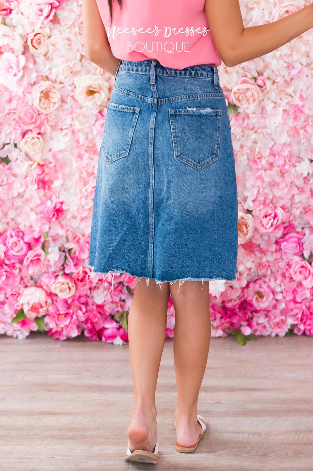 Downtown Modest Denim Skirt Skirts vendor-unknown 
