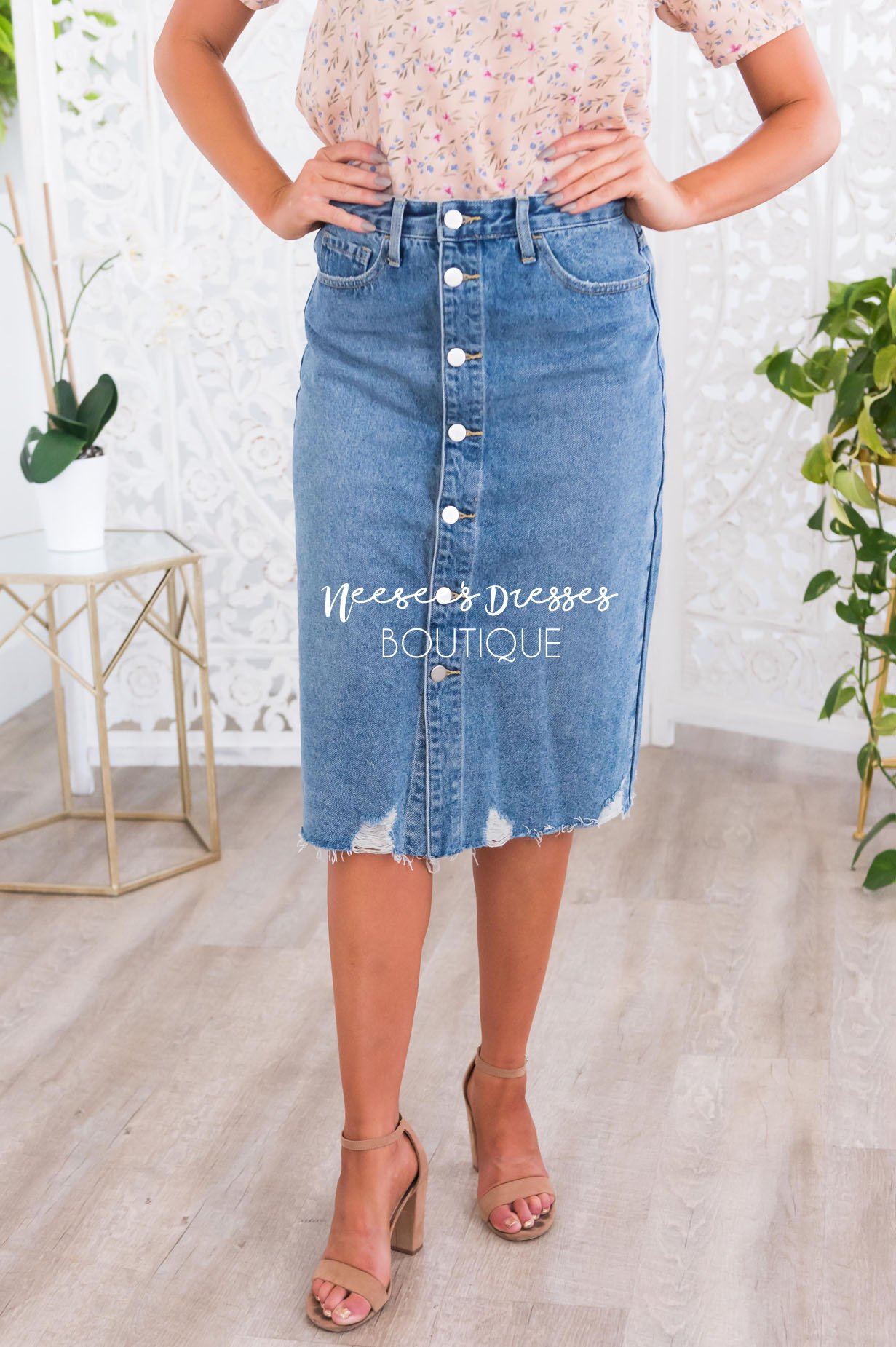 City of Lights Modest Denim Skirt Skirts vendor-unknown 