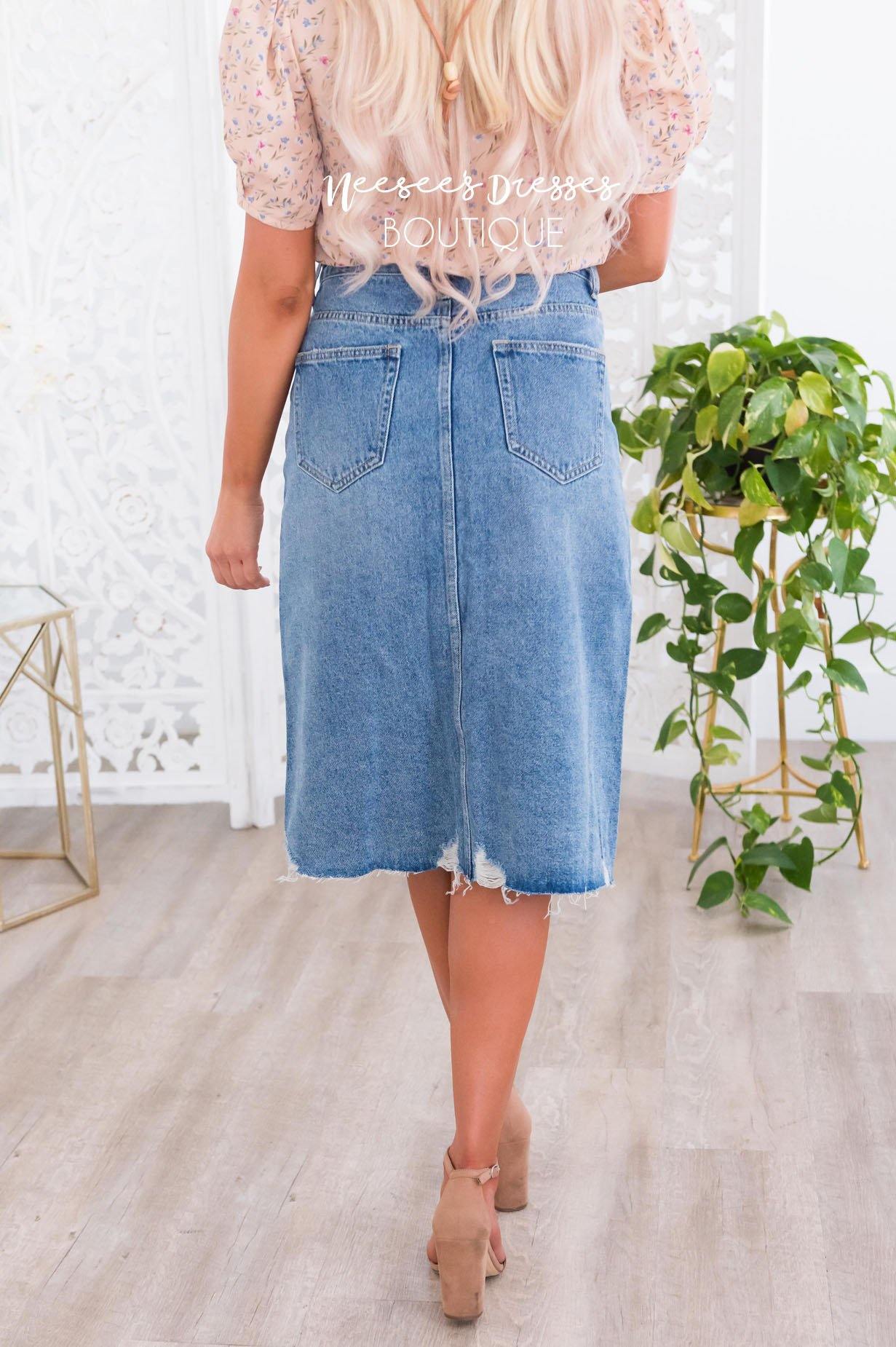 City of Lights Modest Denim Skirt Skirts vendor-unknown 