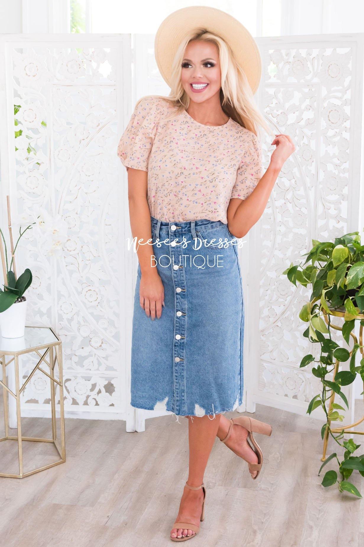 City of Lights Modest Denim Skirt Skirts vendor-unknown 