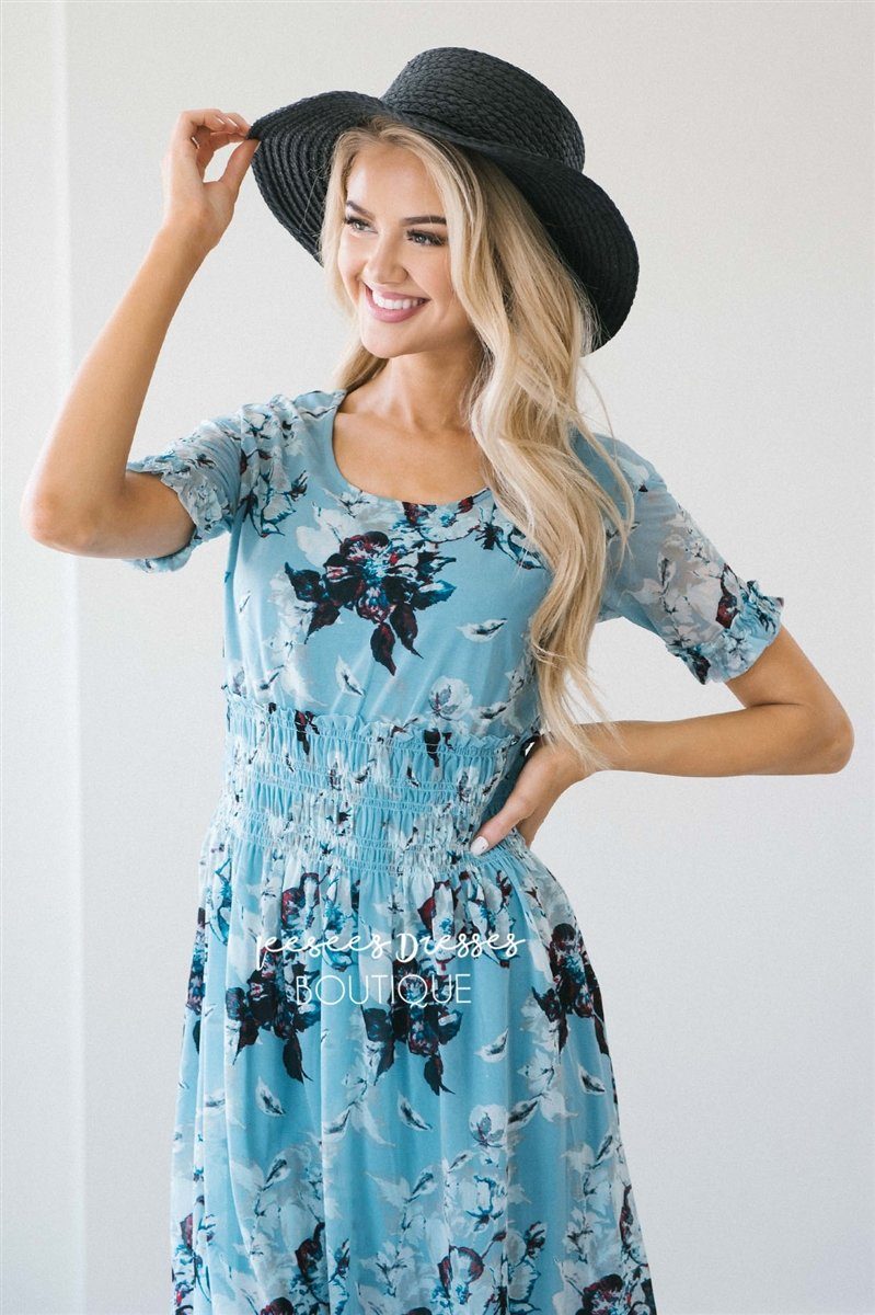 The Daphne Modest Dresses vendor-unknown Sky Blue Floral XS 
