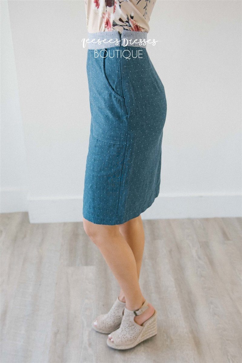 Polka Dot Chambray Pencil Skirt Skirts vendor-unknown 