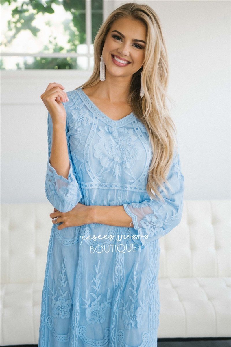 Day Dreamer Lace Dress in Arctic Blue Modest Dresses vendor-unknown 