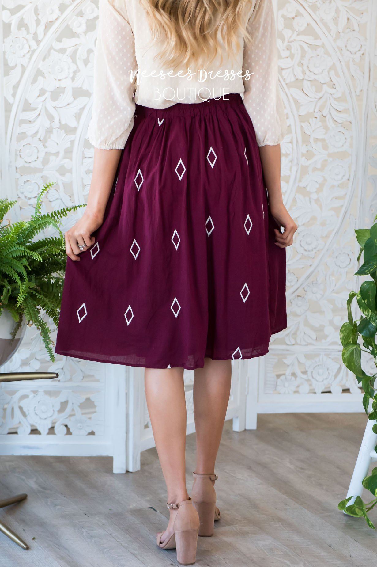 Diamond Print Smocked Waist Skirt Skirts vendor-unknown 