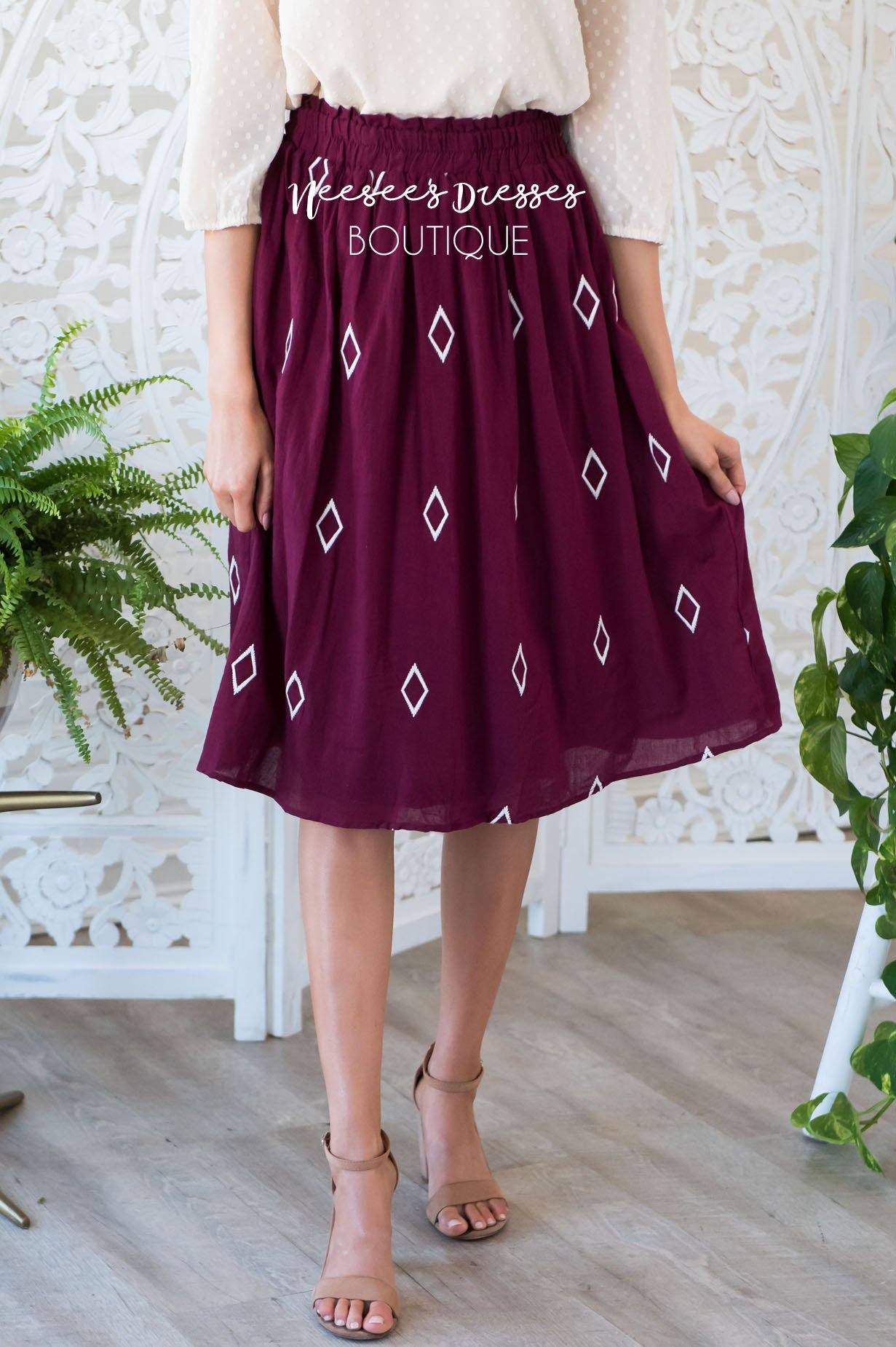 Diamond Print Smocked Waist Skirt Skirts vendor-unknown 