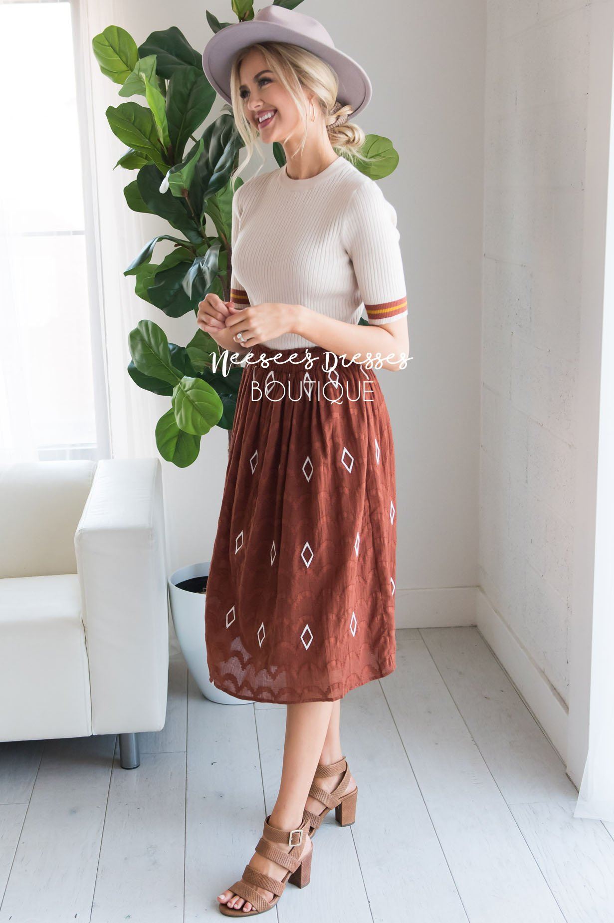 Diamond Print Smocked Waist Skirt Skirts vendor-unknown 