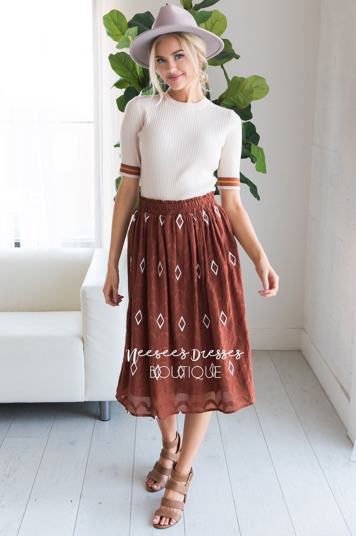 Diamond Print Smocked Waist Skirt Skirts vendor-unknown 