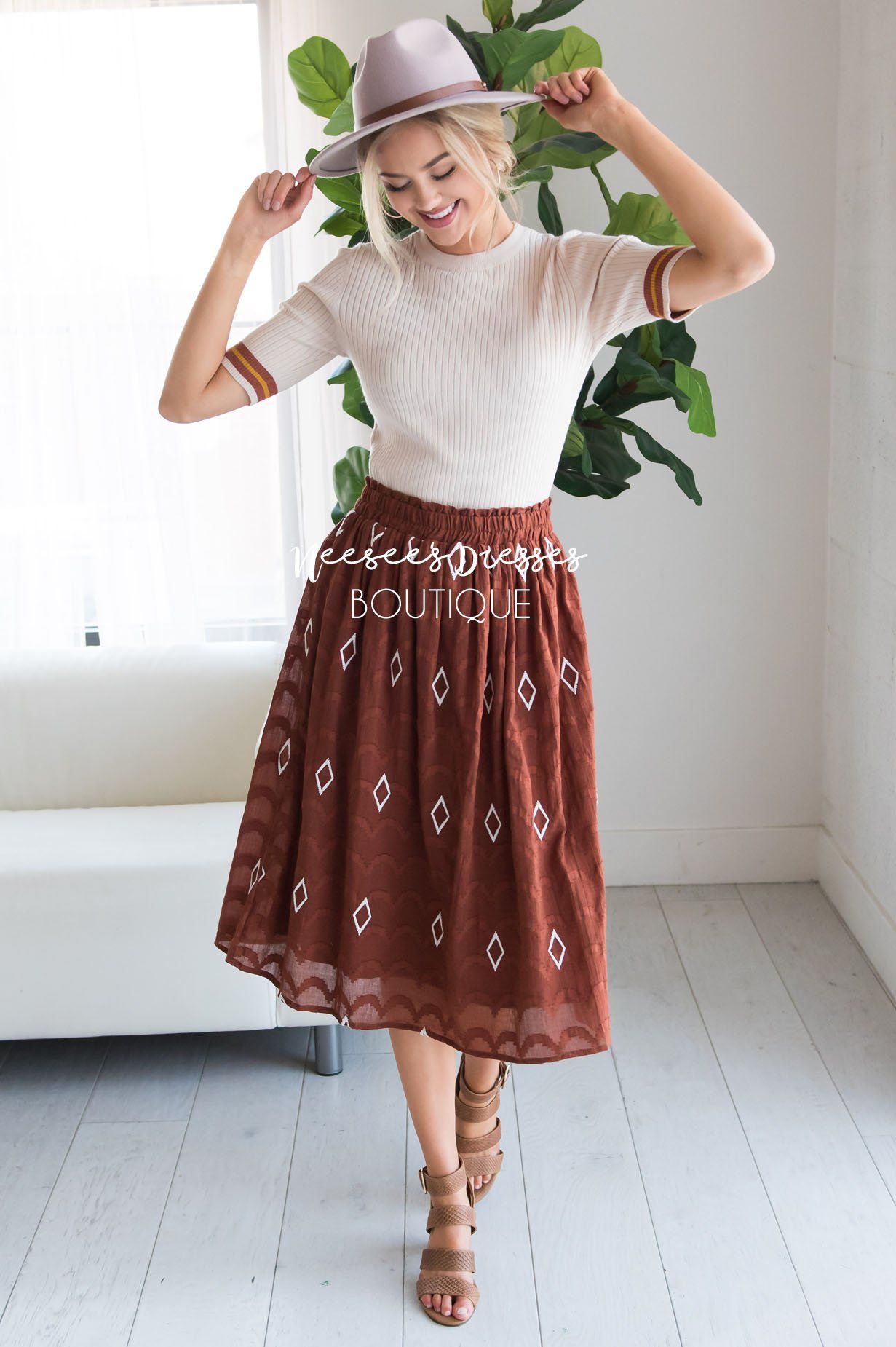 Diamond Print Smocked Waist Skirt Skirts vendor-unknown 