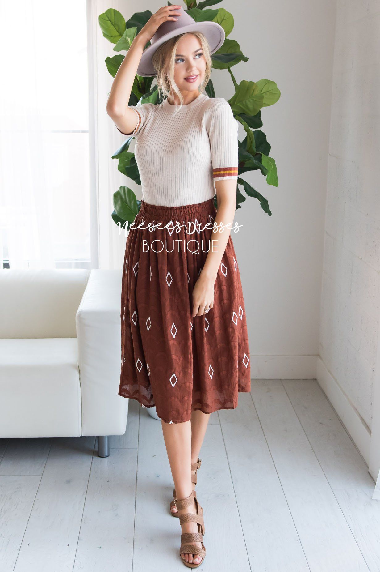 Diamond Print Smocked Waist Skirt Skirts vendor-unknown 