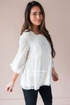 Dotted Crochet Trim Gathered Waist Blouse Tops vendor-unknown