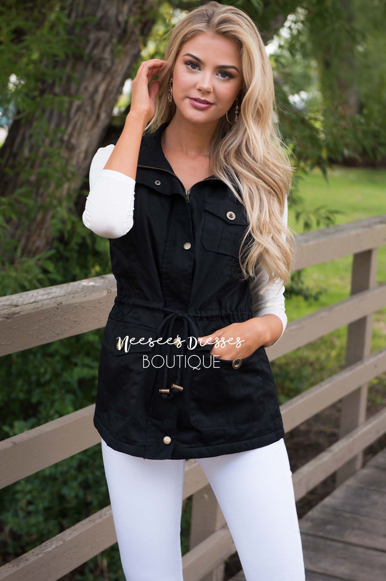 Forever Cuddly Drawstring Vest Tops vendor-unknown 